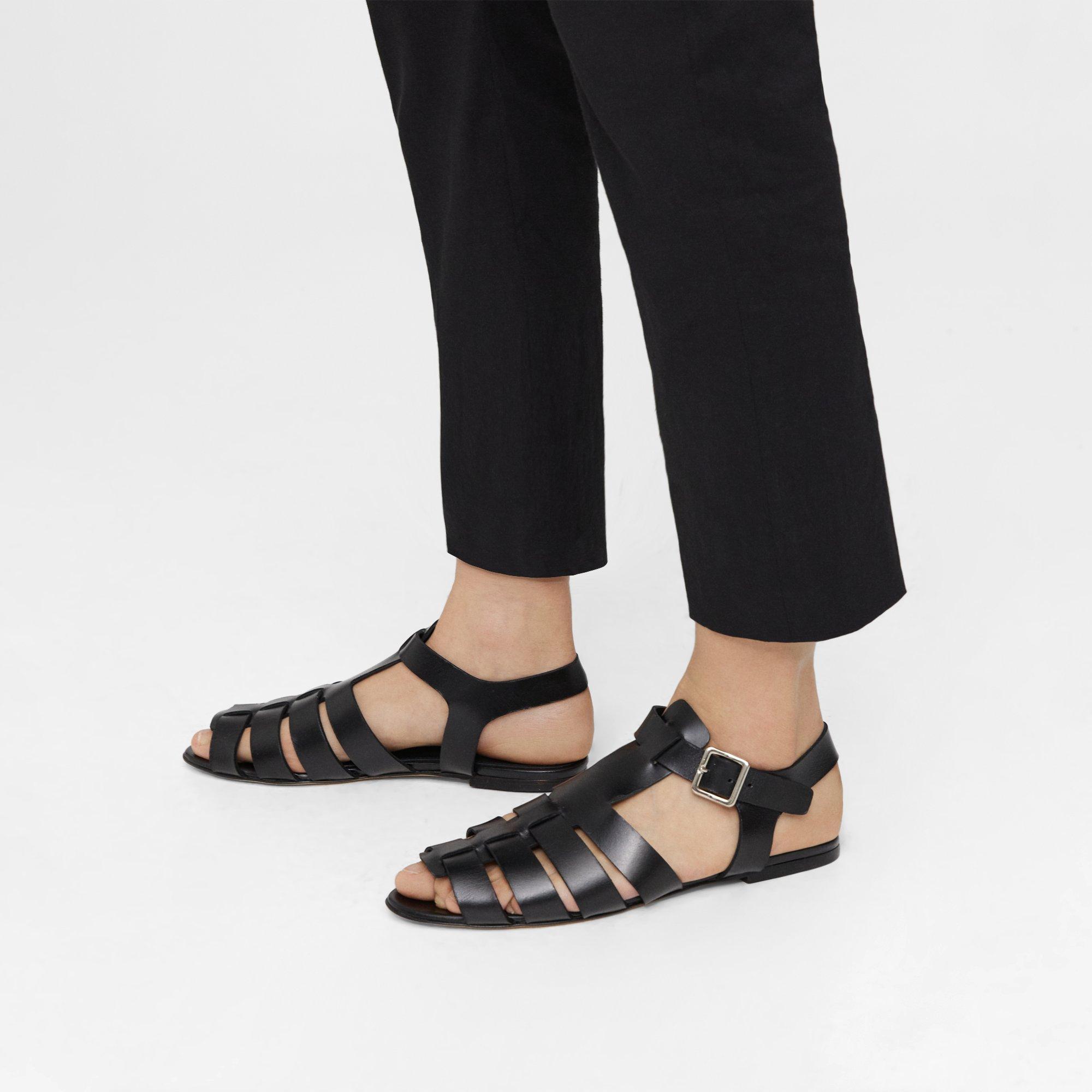 Theory Fisherman Sandal In Leather In Black