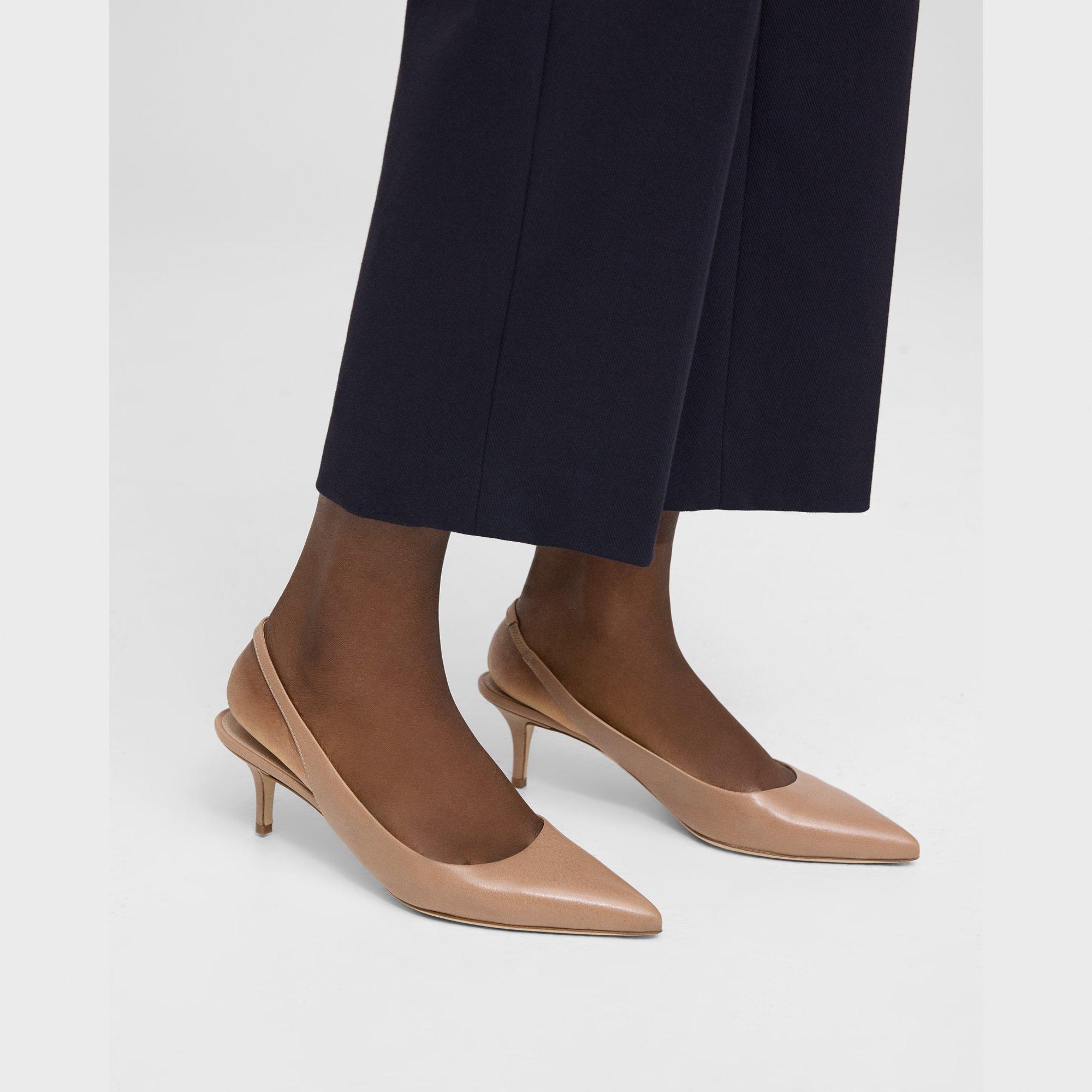Theory City Slingback In Leather In Dark Nude