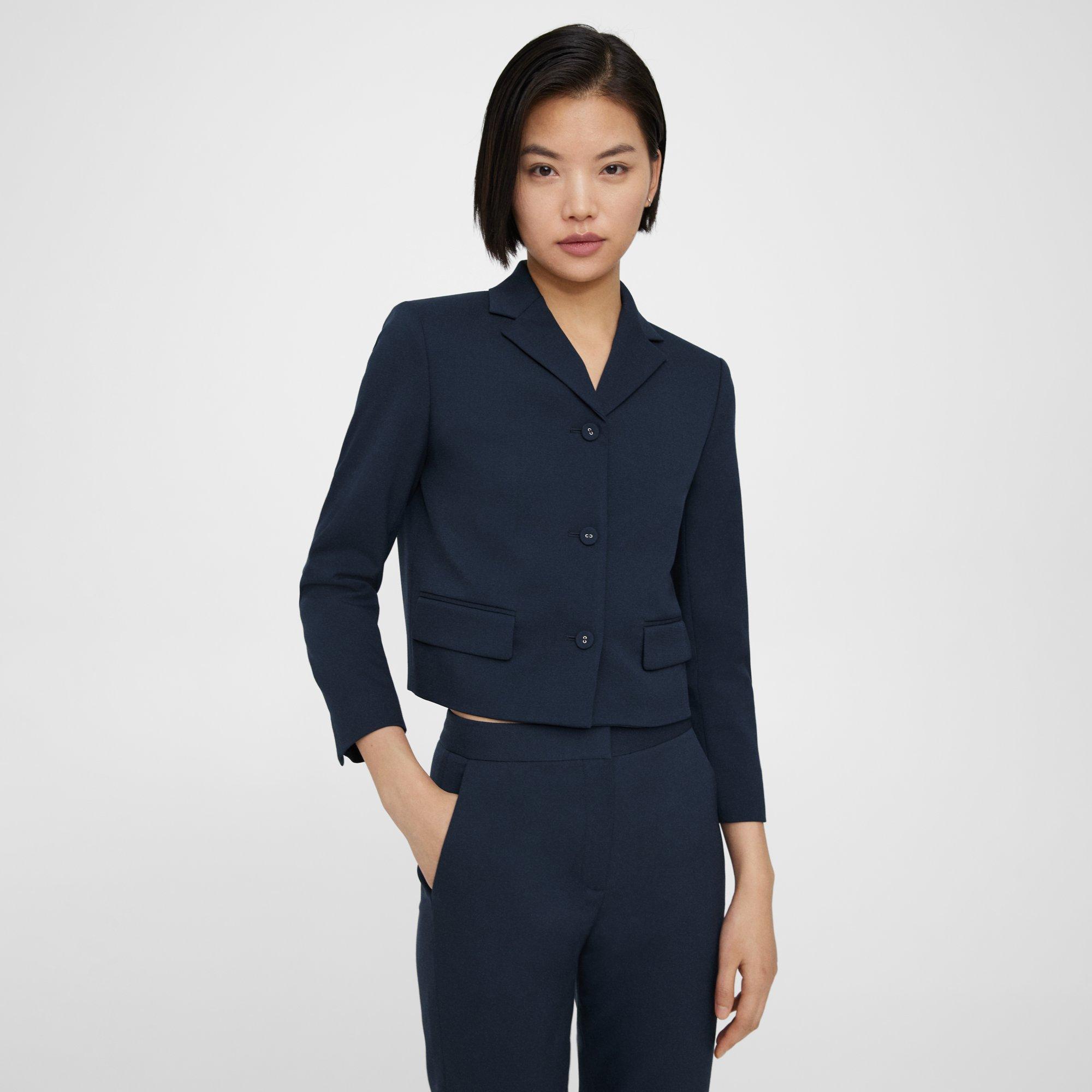 Theory Cropped Jacket In Textured Gabardine In Baltic