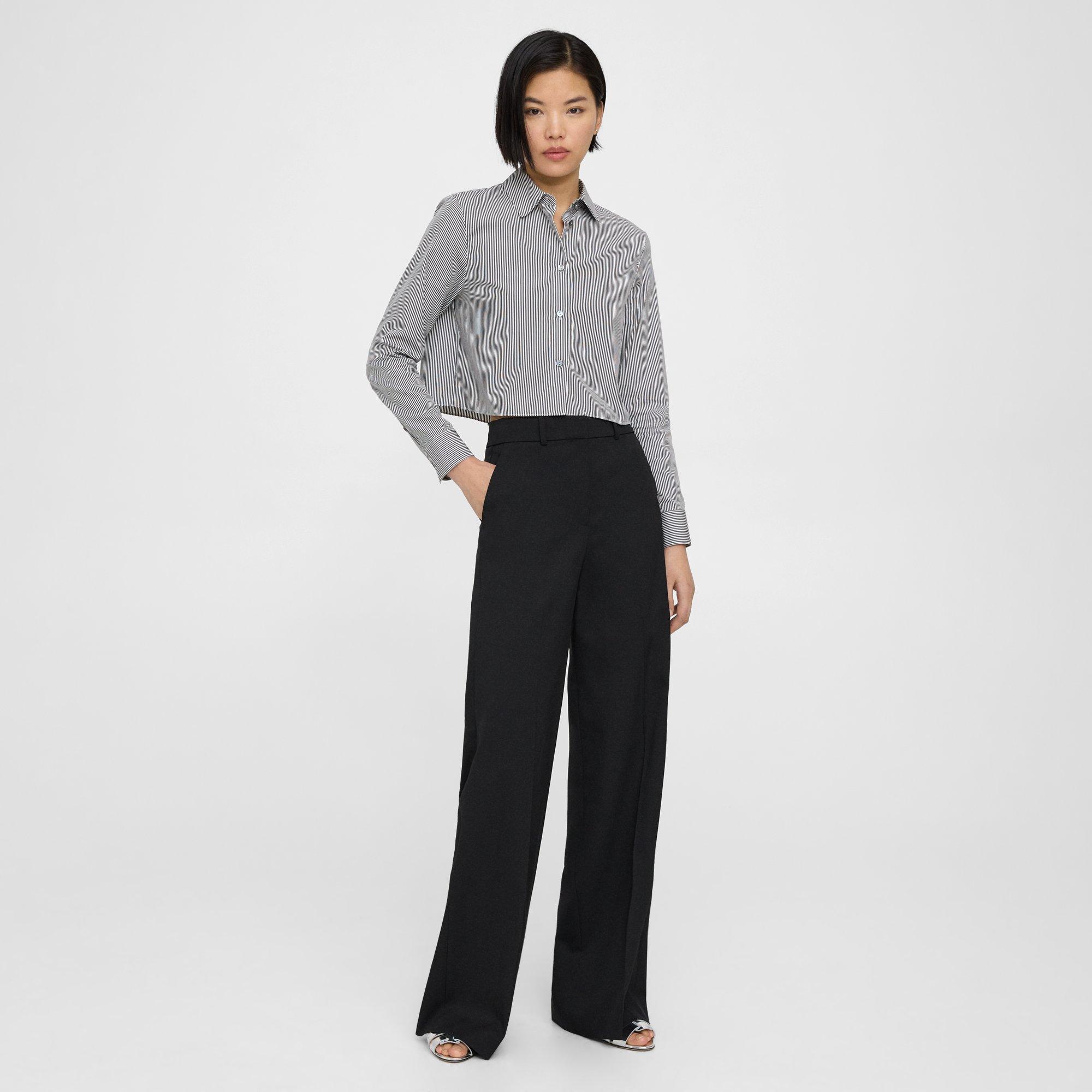Theory Wide-leg Pant In Textured Gabardine In Black