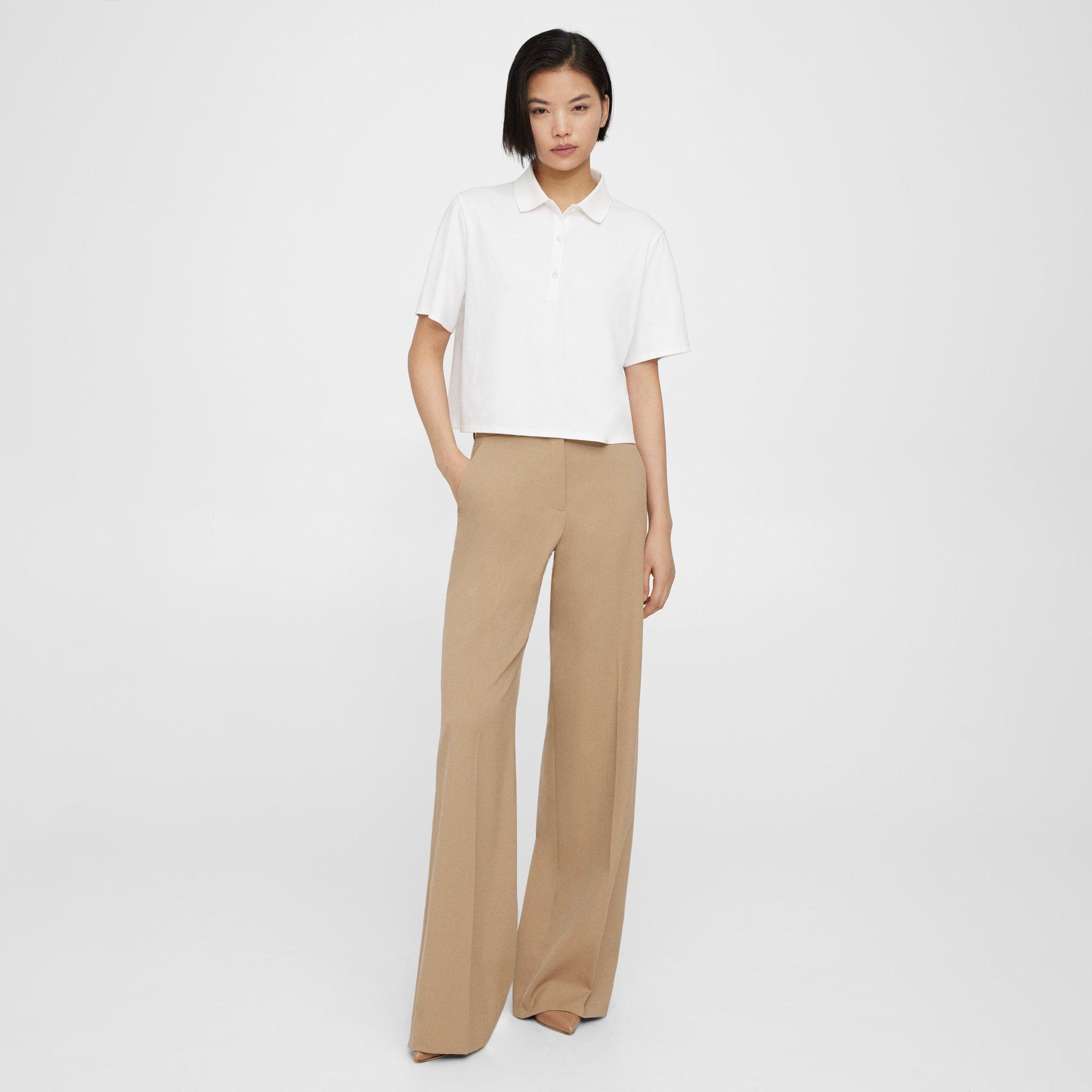 Theory Wide-leg Pant In Textured Gabardine In Palomino