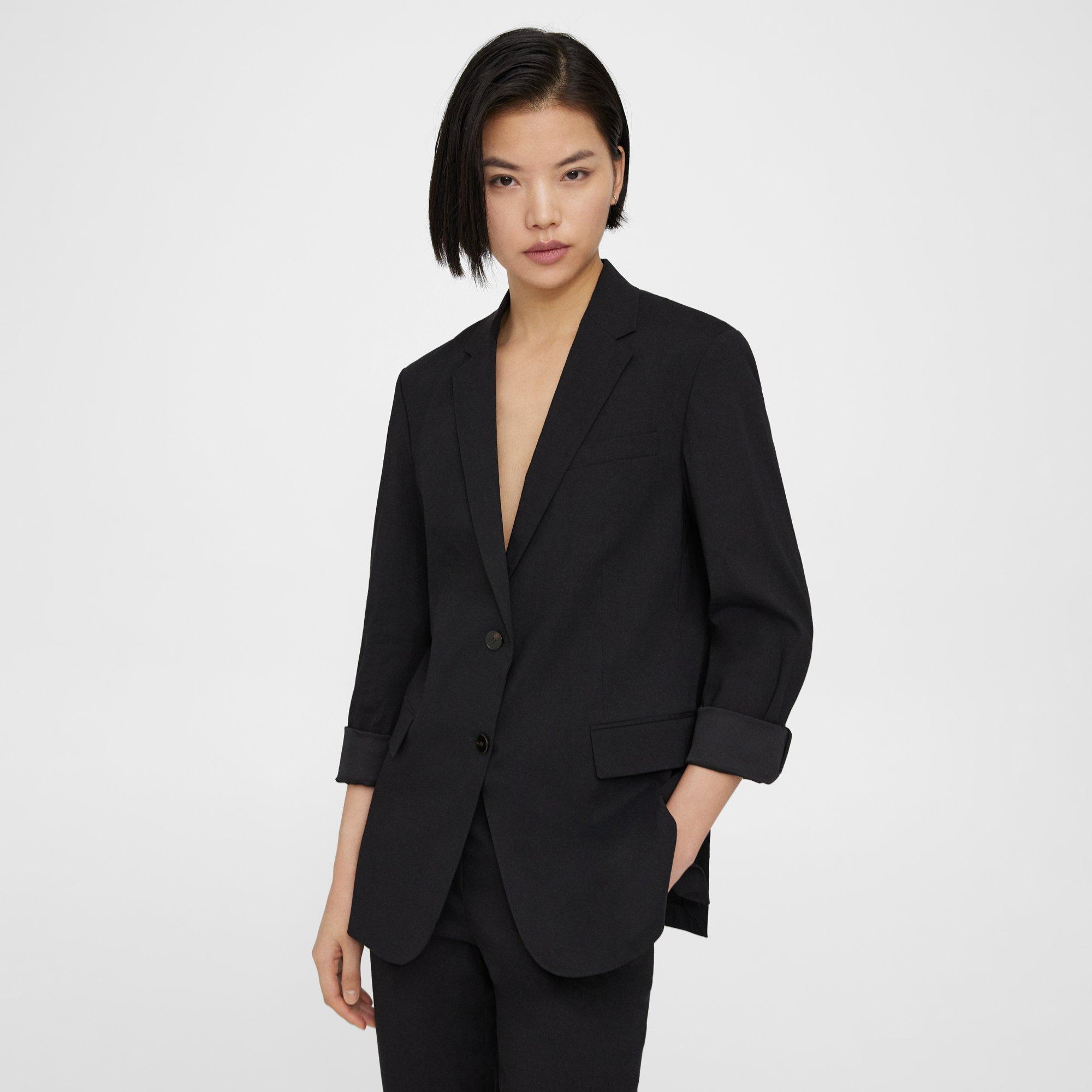 Theory Cuffed Blazer In Good Linen In Black