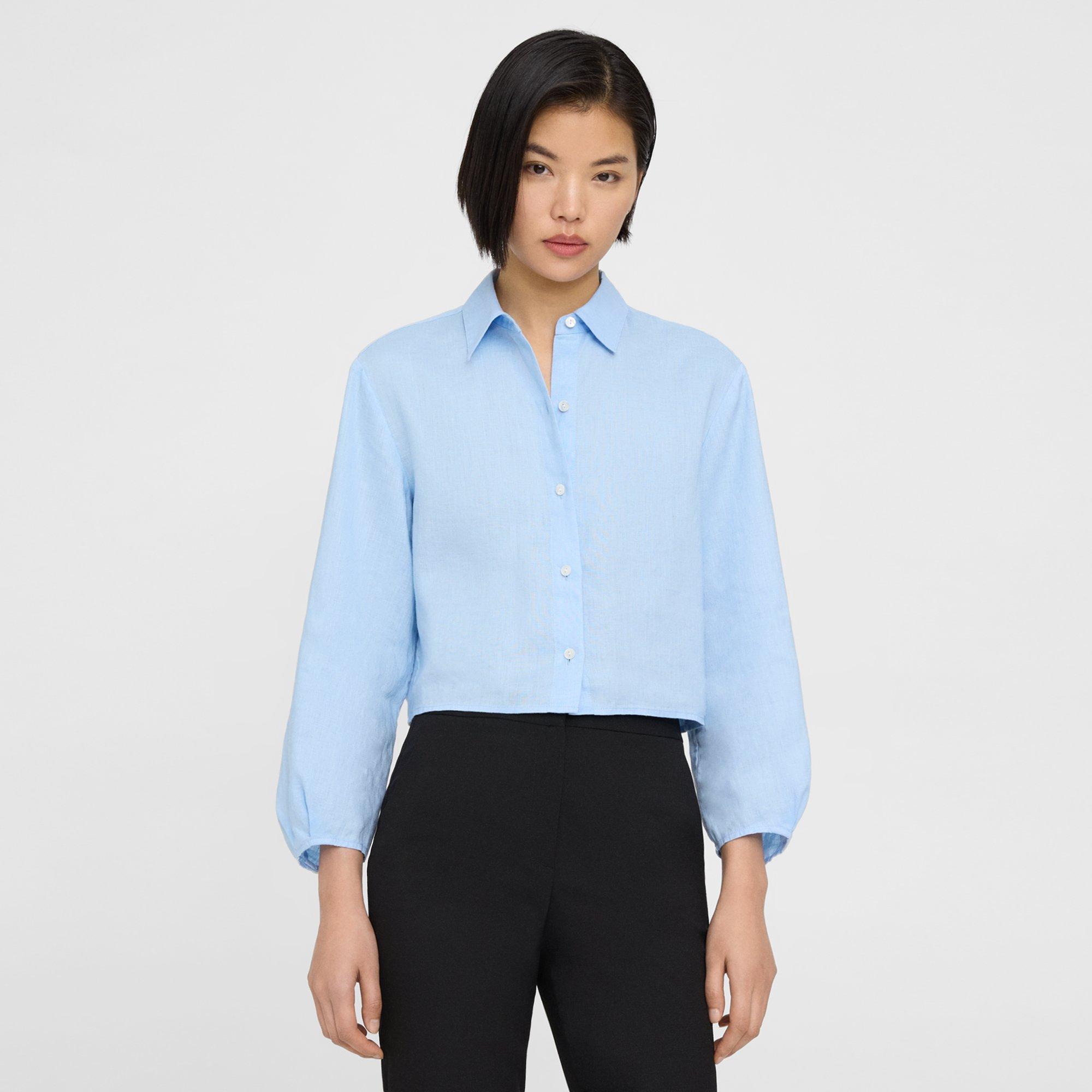Theory Pleated Shirt In Relaxed Linen In Dahlia