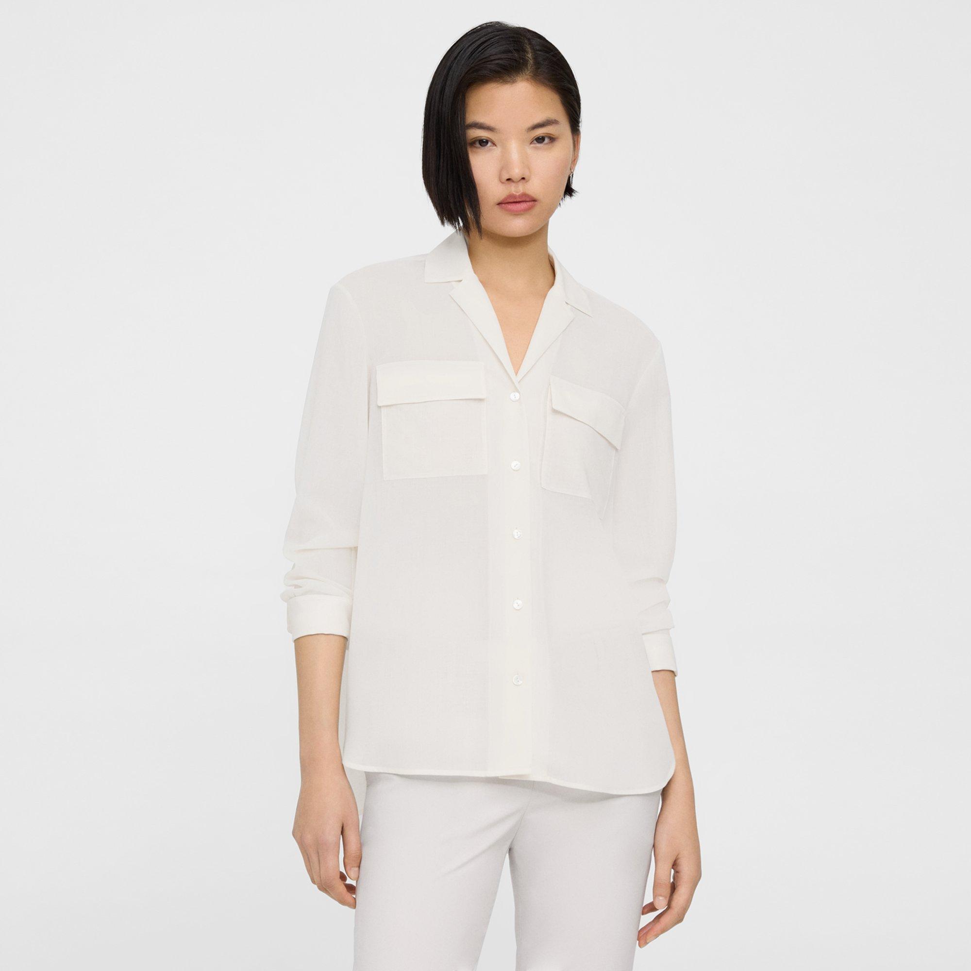 THEORY OVERSIZED PATCH POCKET SHIRT IN RELAXED LINEN