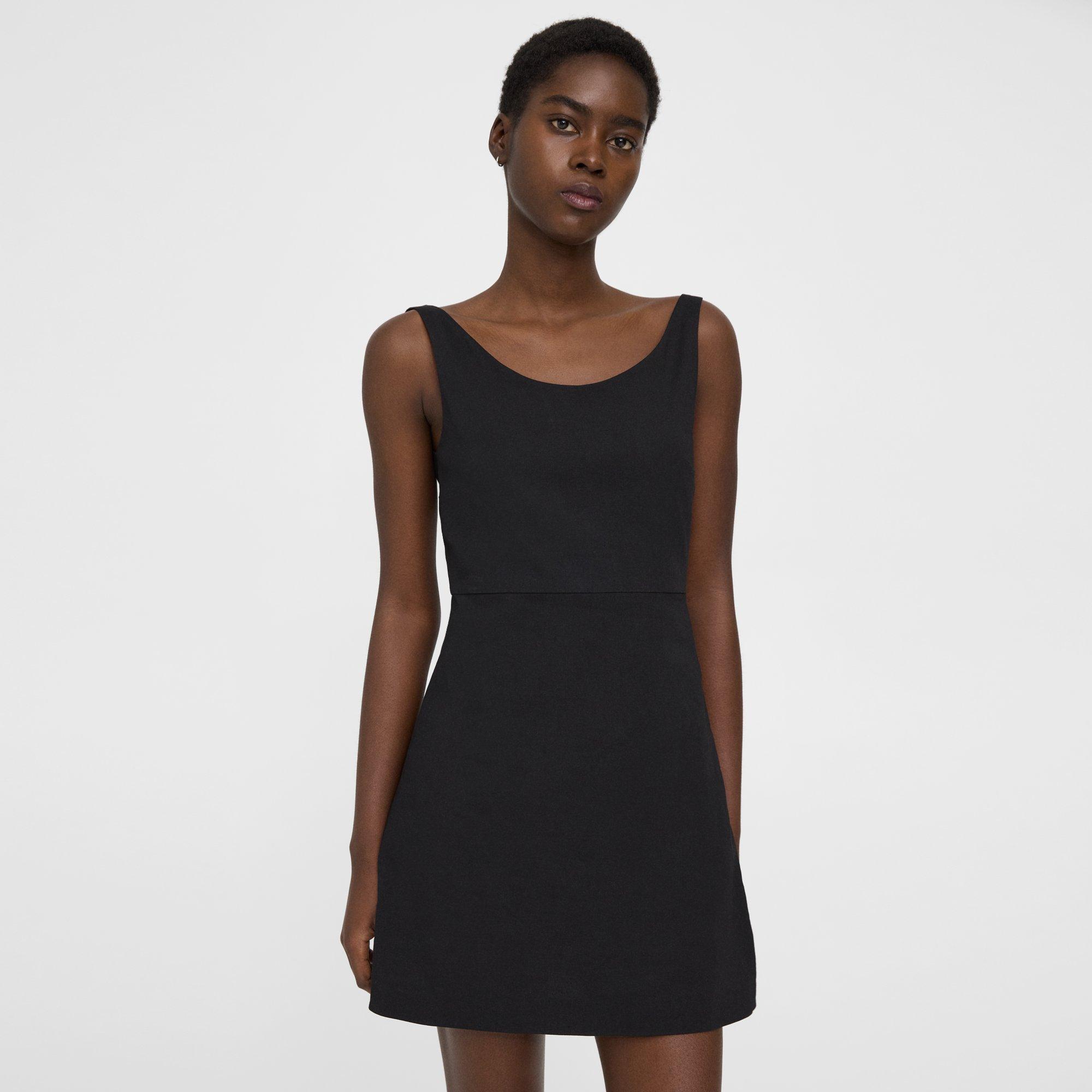 Theory Ballerina Neckline Mini Dress In Good Linen In Black