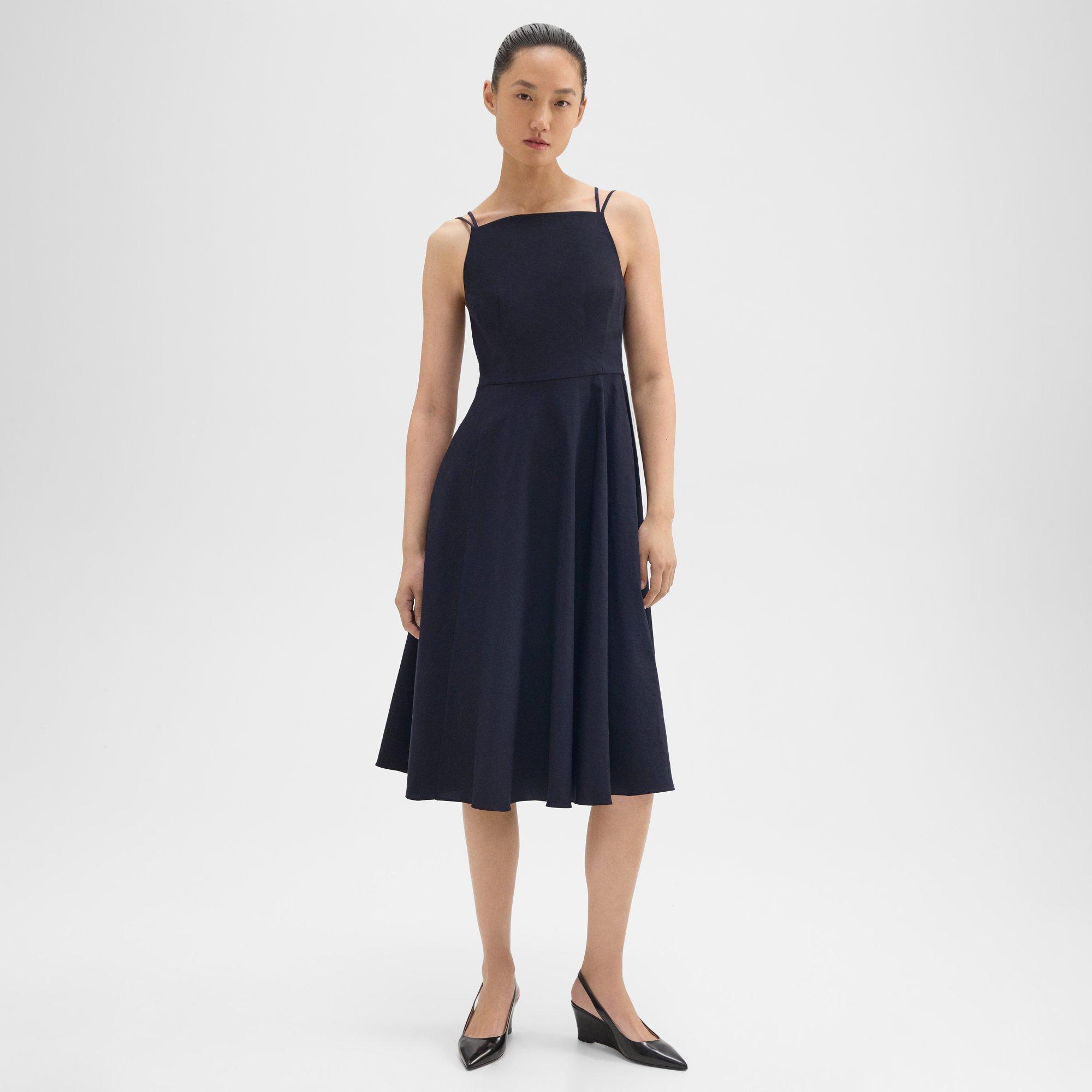 Theory Square Neck Dress In Good Linen In Concord