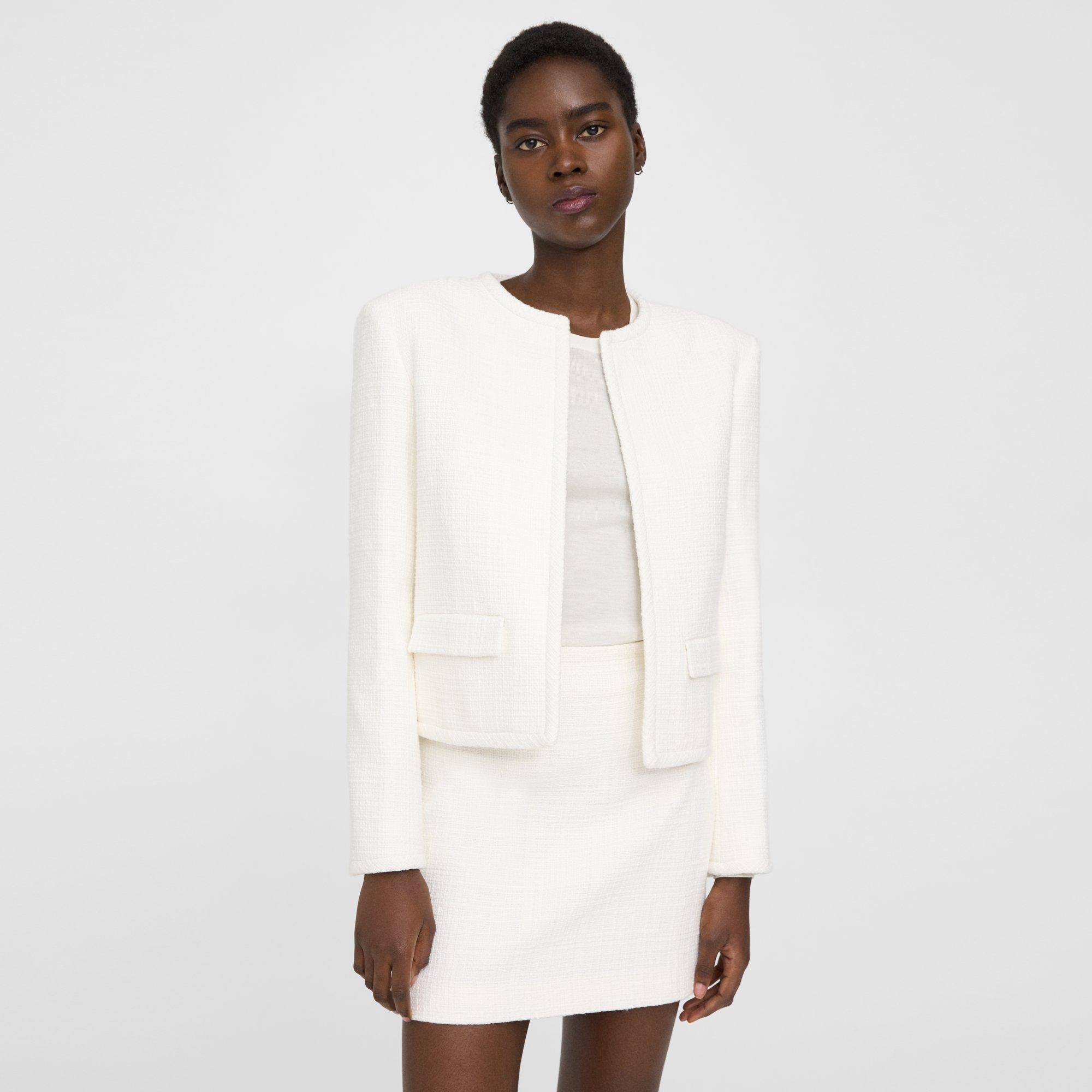 Theory Cropped Jacket In Cotton Tweed In White