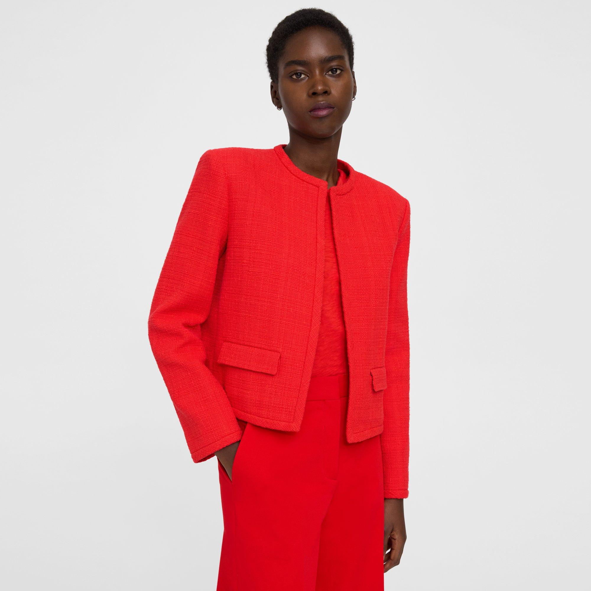 Theory Cropped Jacket In Cotton Tweed In Grenadine
