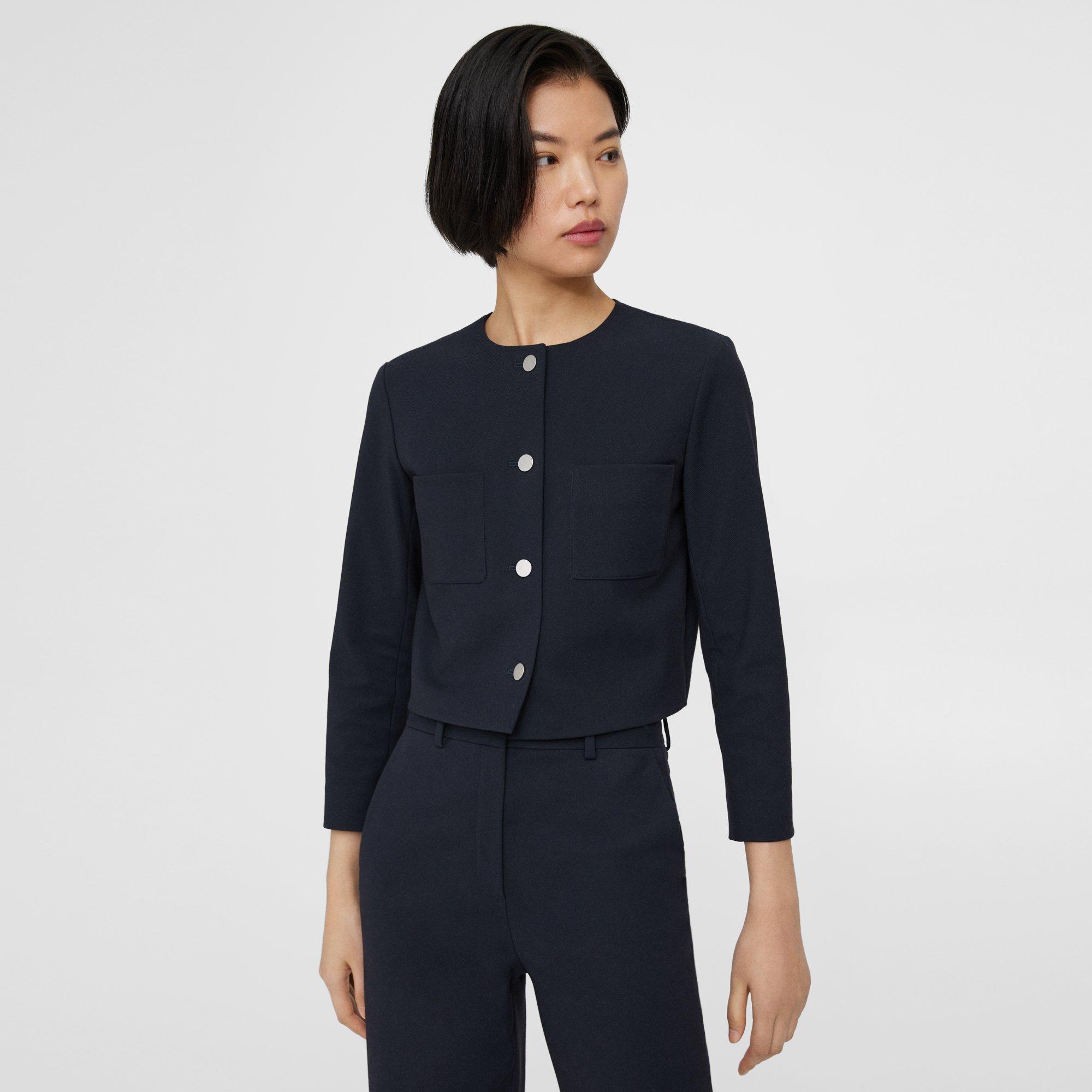 Theory Cropped Jacket In Neoteric Twill In Dark Navy