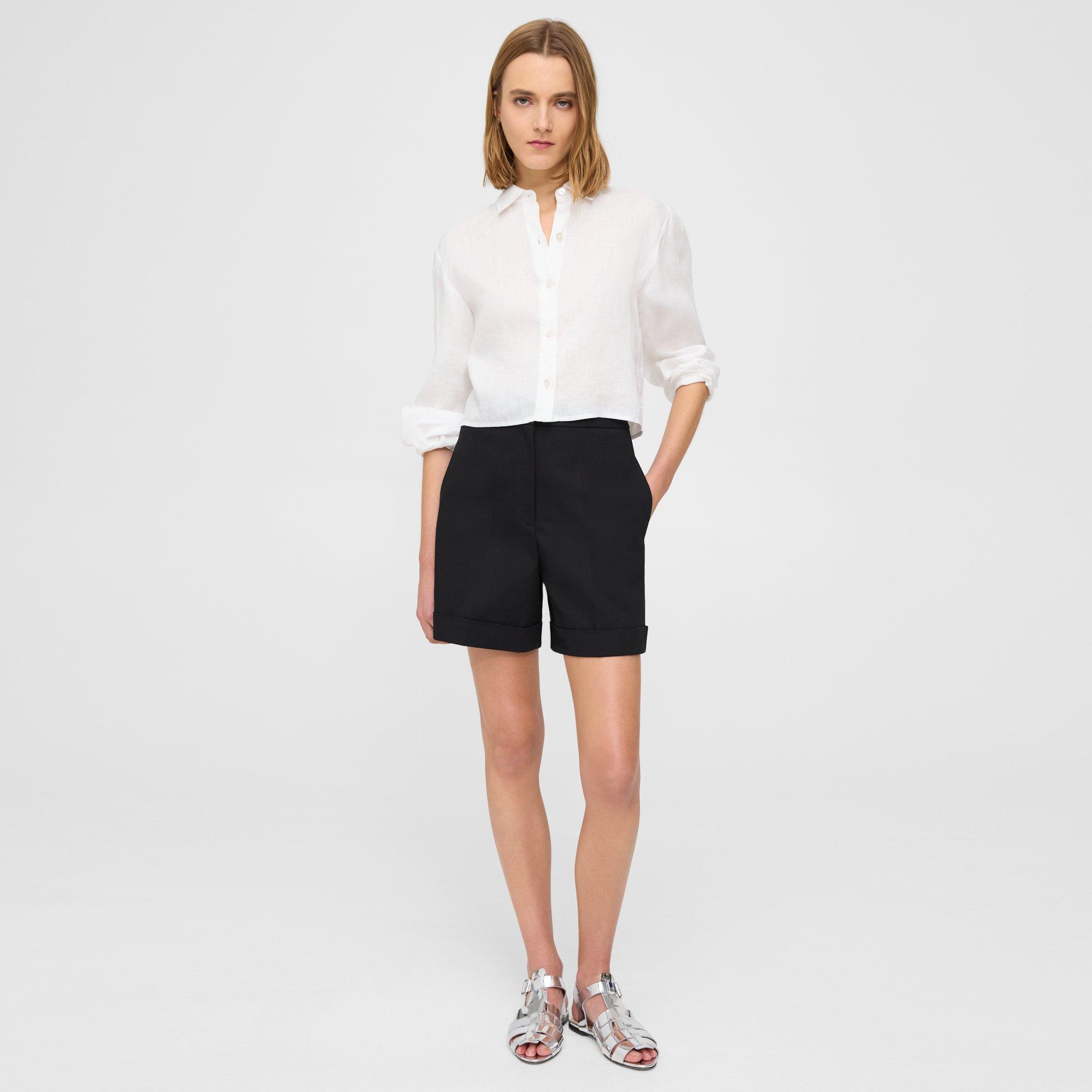 Theory Cuffed Short In Cotton Piquã© In Black