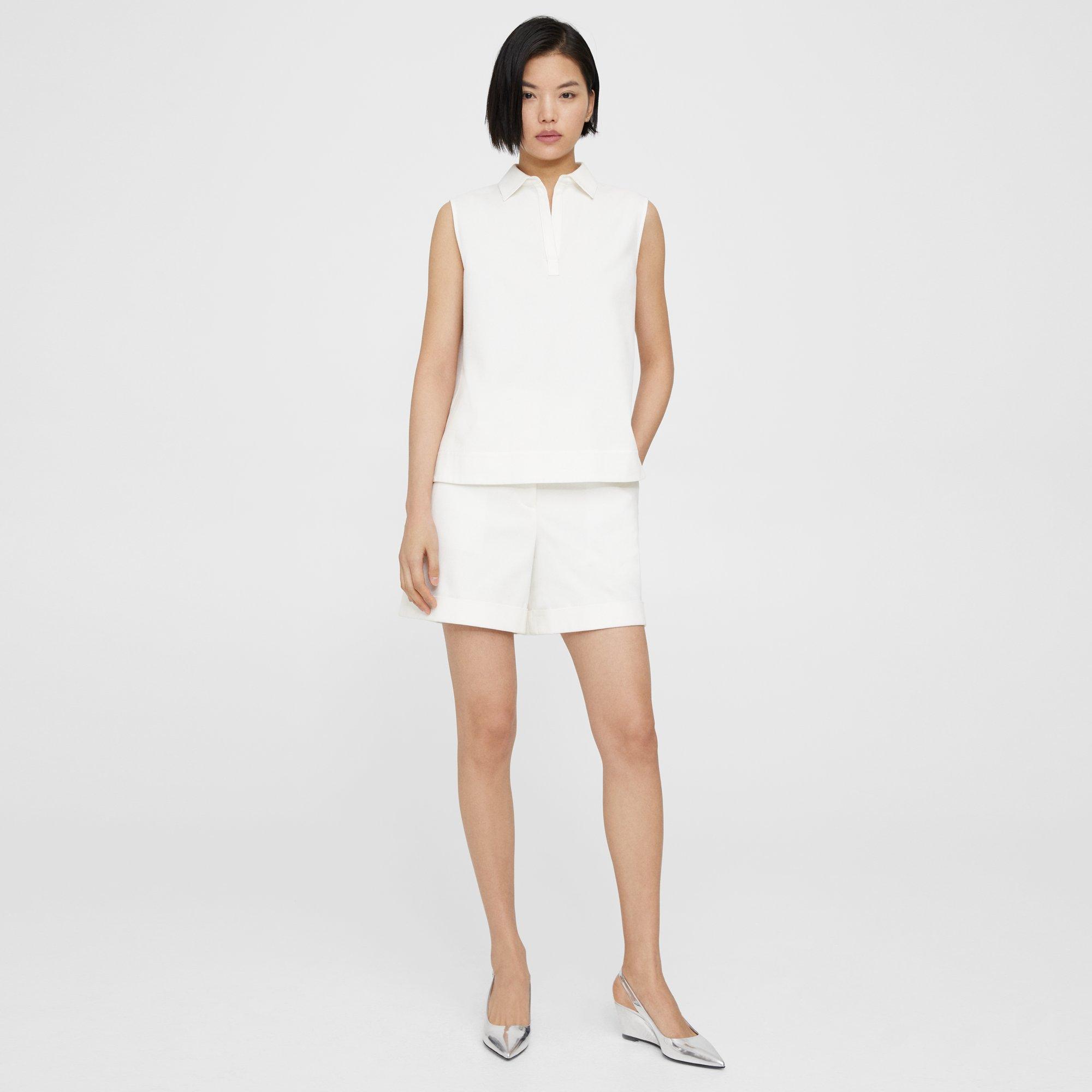 Theory Cuffed Short In Cotton Piqué In White
