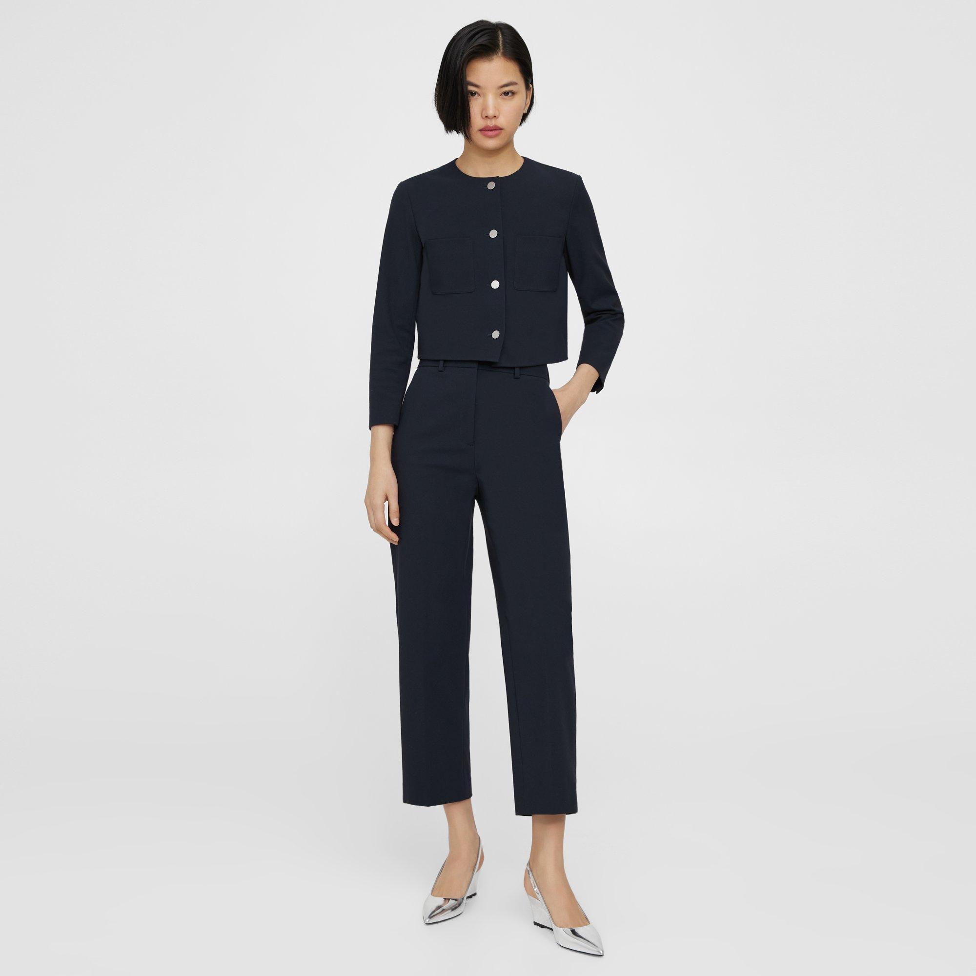 Theory High-waist Straight-leg Pant In Neoteric Twill In Dark Navy