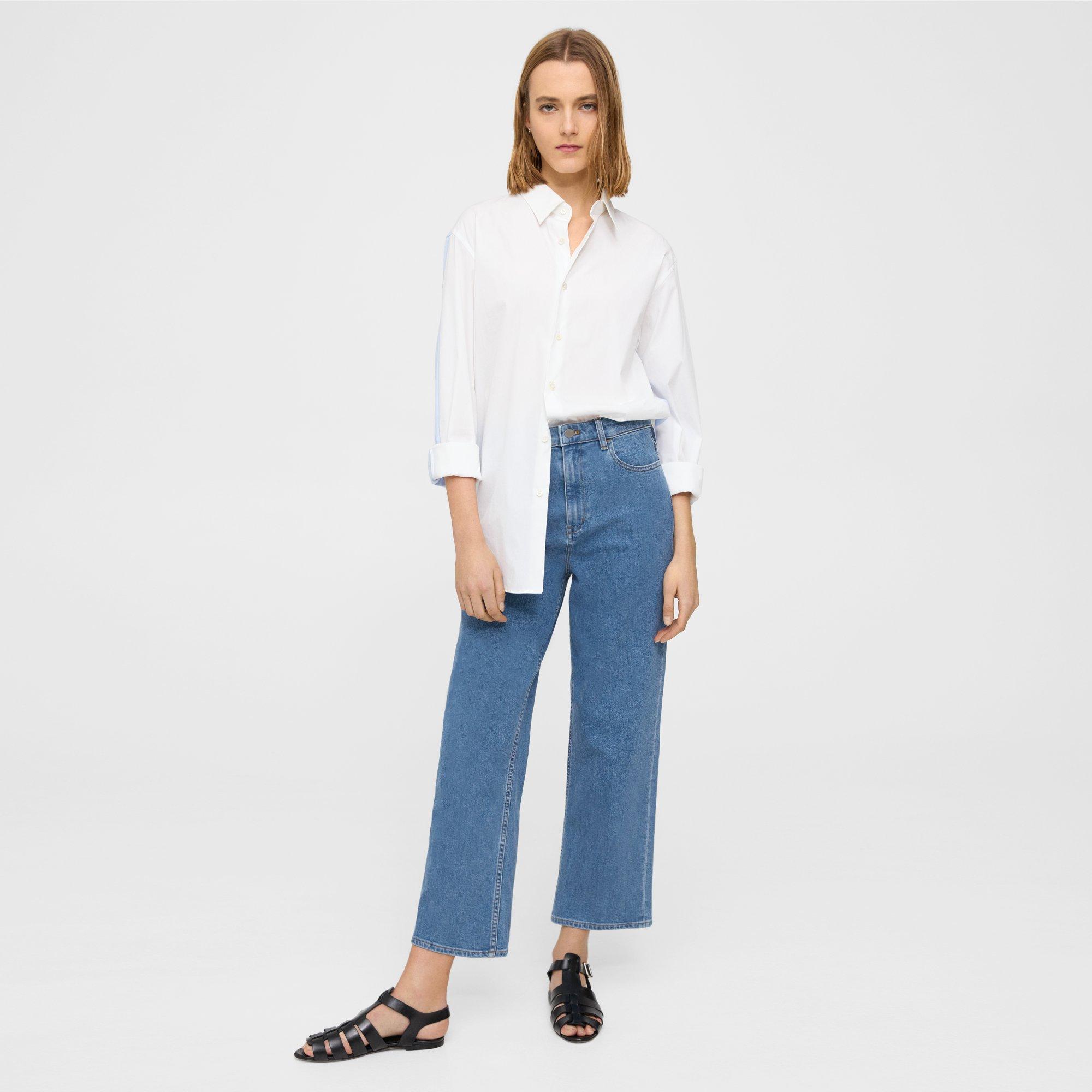 Theory High-waist Straight-leg Jean In Stretch Denim In Washed Indigo