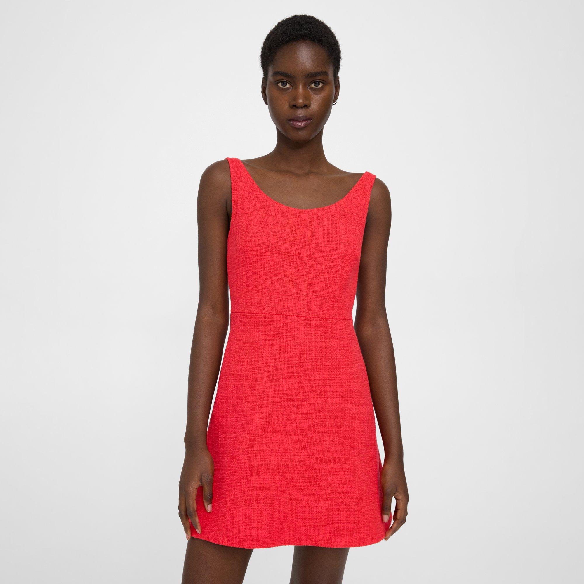 Theory Ballerina Neckline Mini Dress In Cotton Tweed In Grenadine