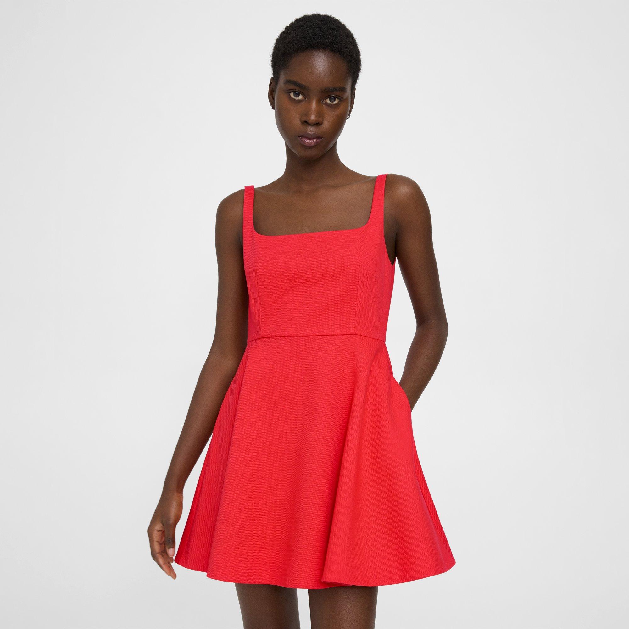 Theory Flared Mini Dress In Cotton Piqué In Grenadine