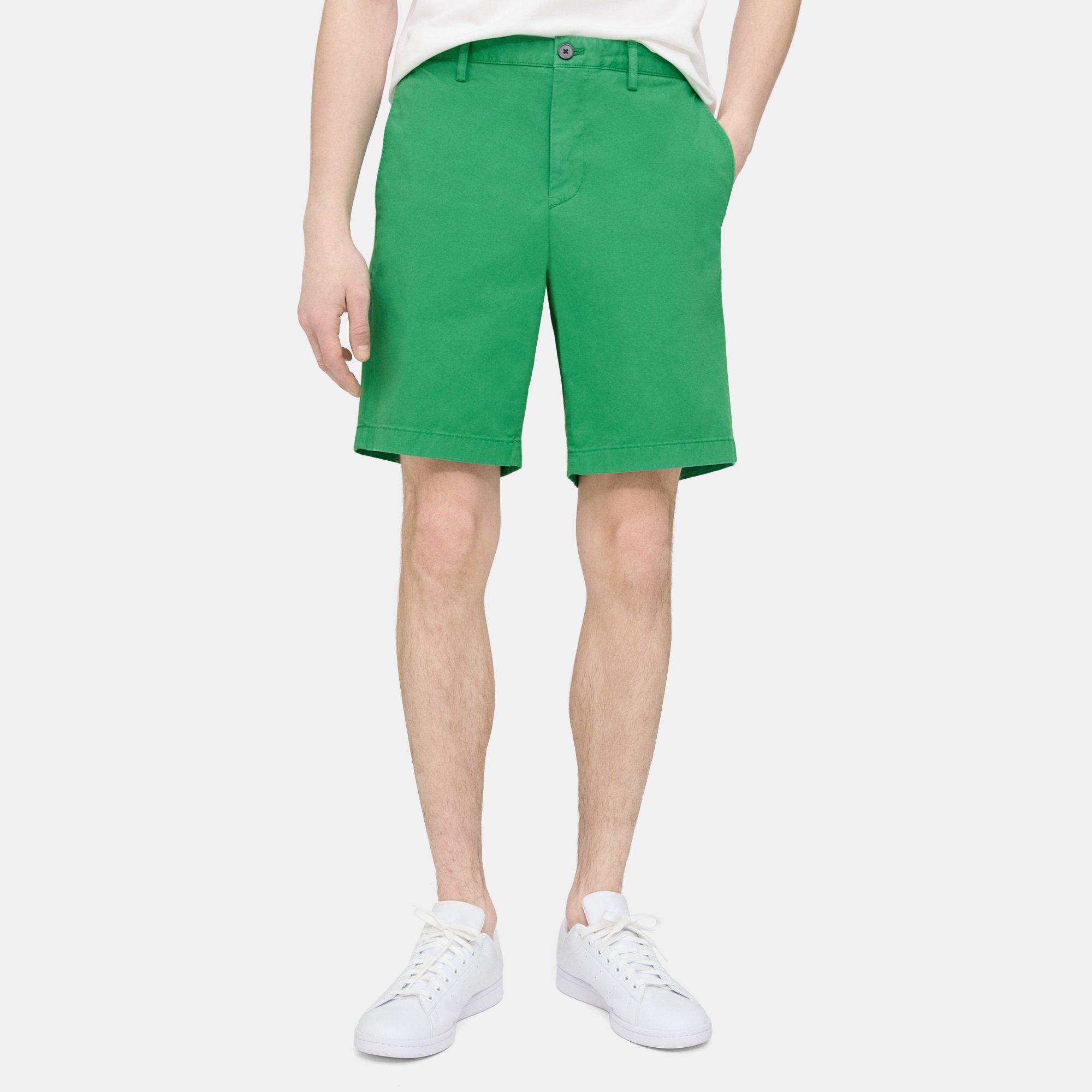 Theory Zaine Straight-leg Stretch-cotton Chino Shorts In Green