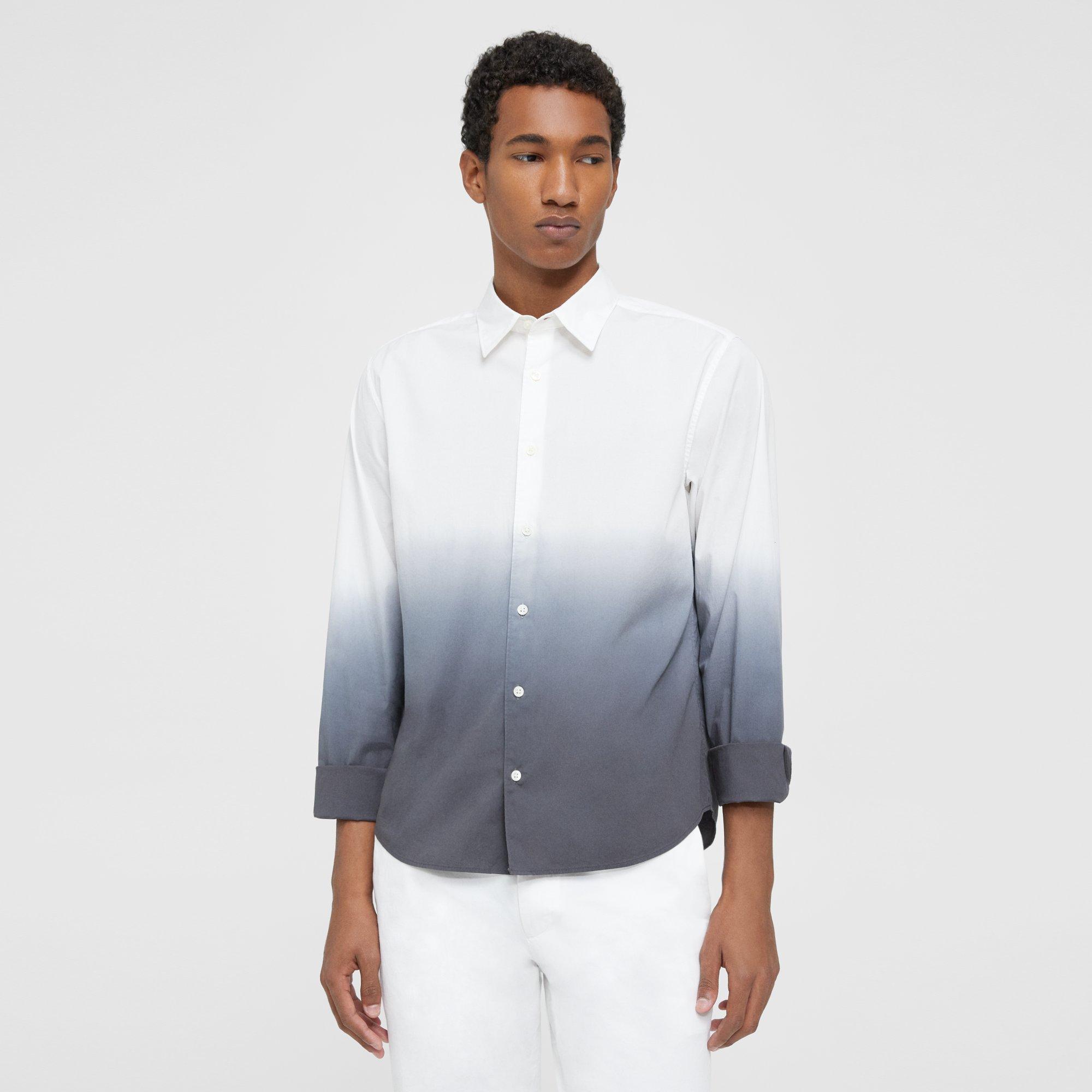 Theory Bronson Dip Dyed Shirt In White Pestle