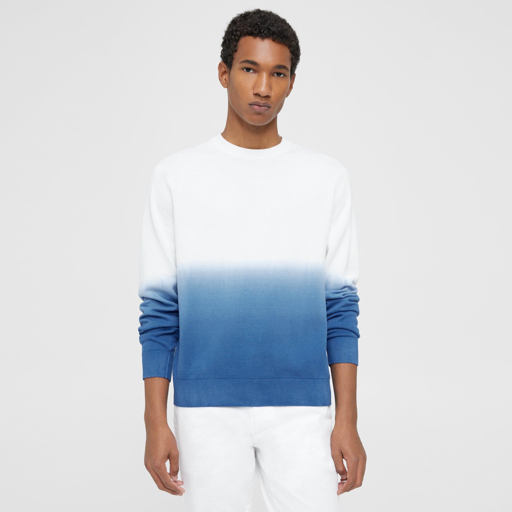 Theory Mack Crewneck Sweater In Dip-dyed Cotton In Ivory/klein Blue