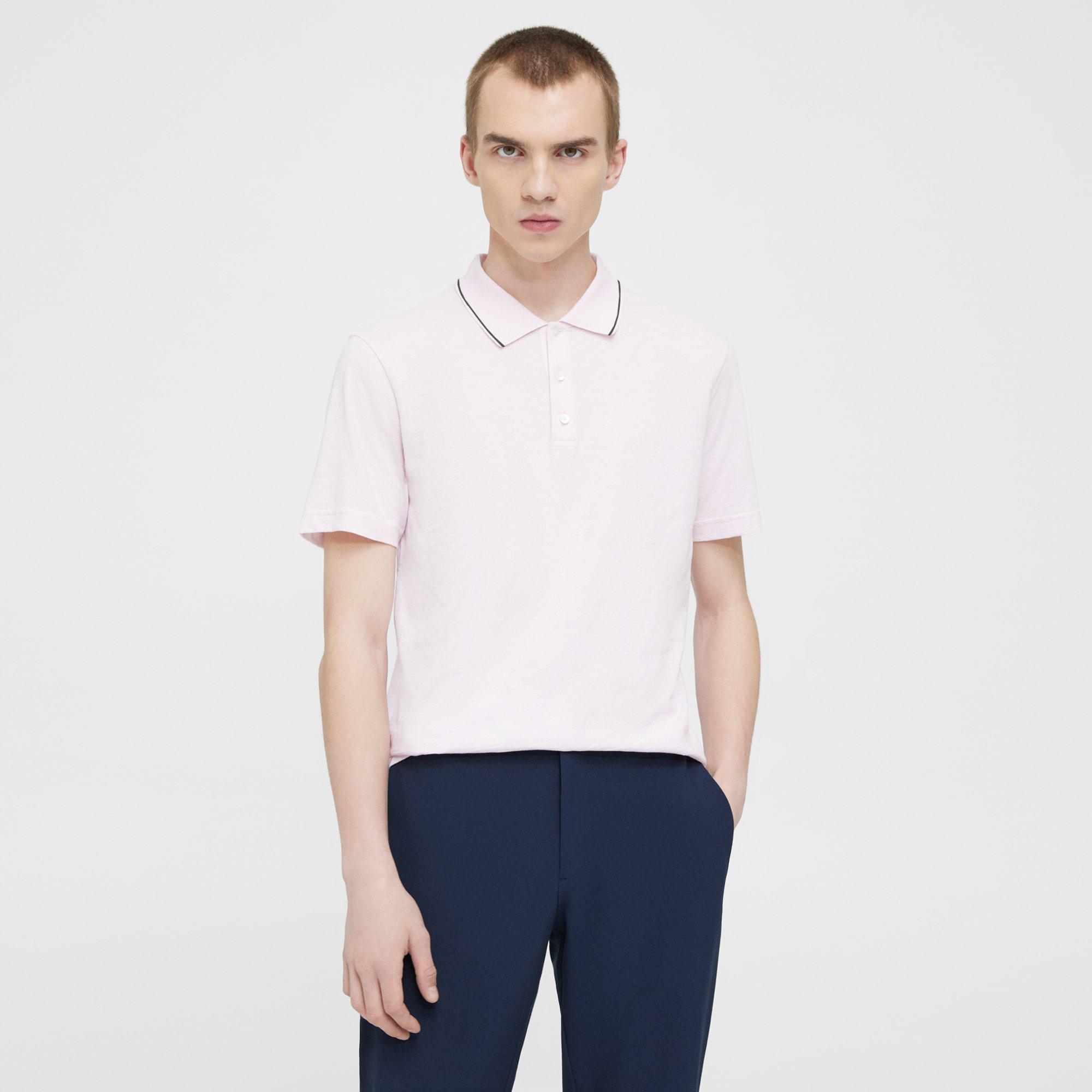 Theory Bron Polo Shirt In Slub Cotton In Cradle Pink