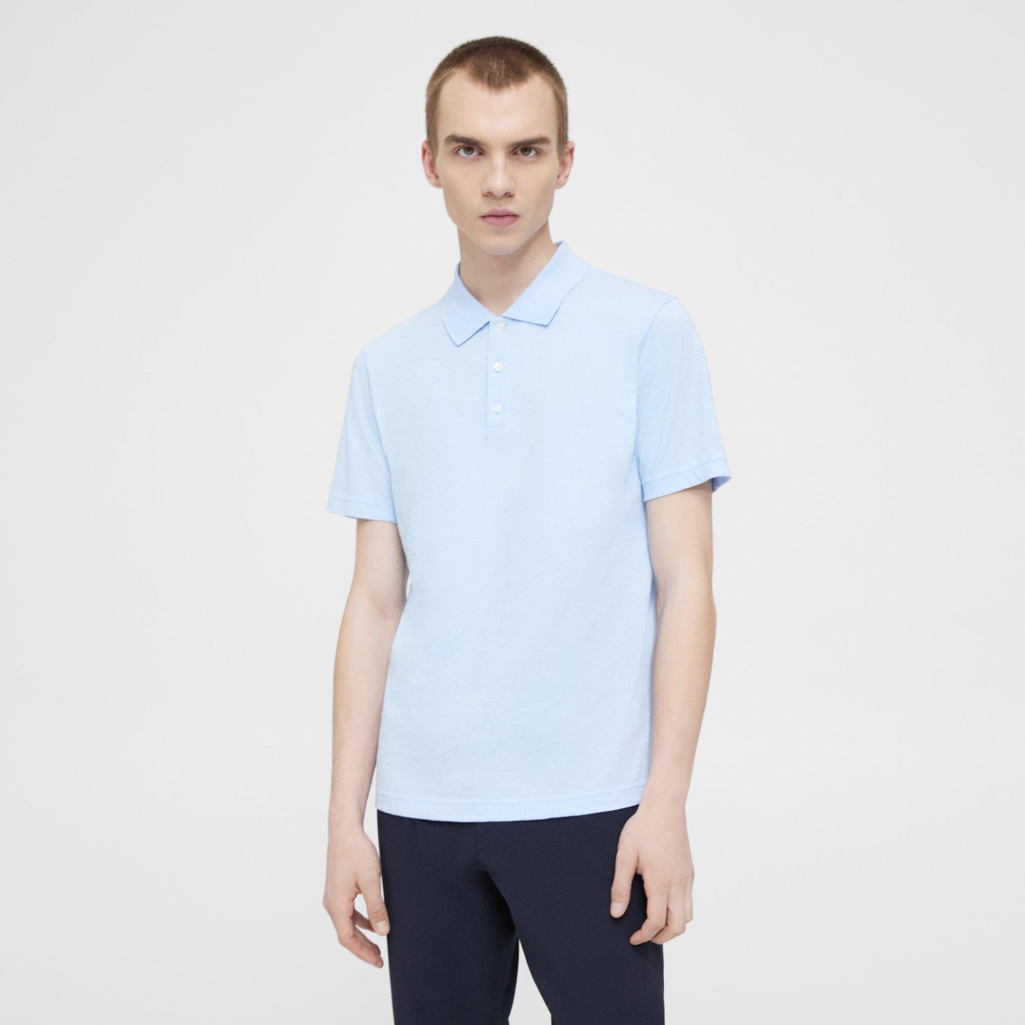 Theory Bron Polo Shirt In Slub Cotton In Blue Horizon