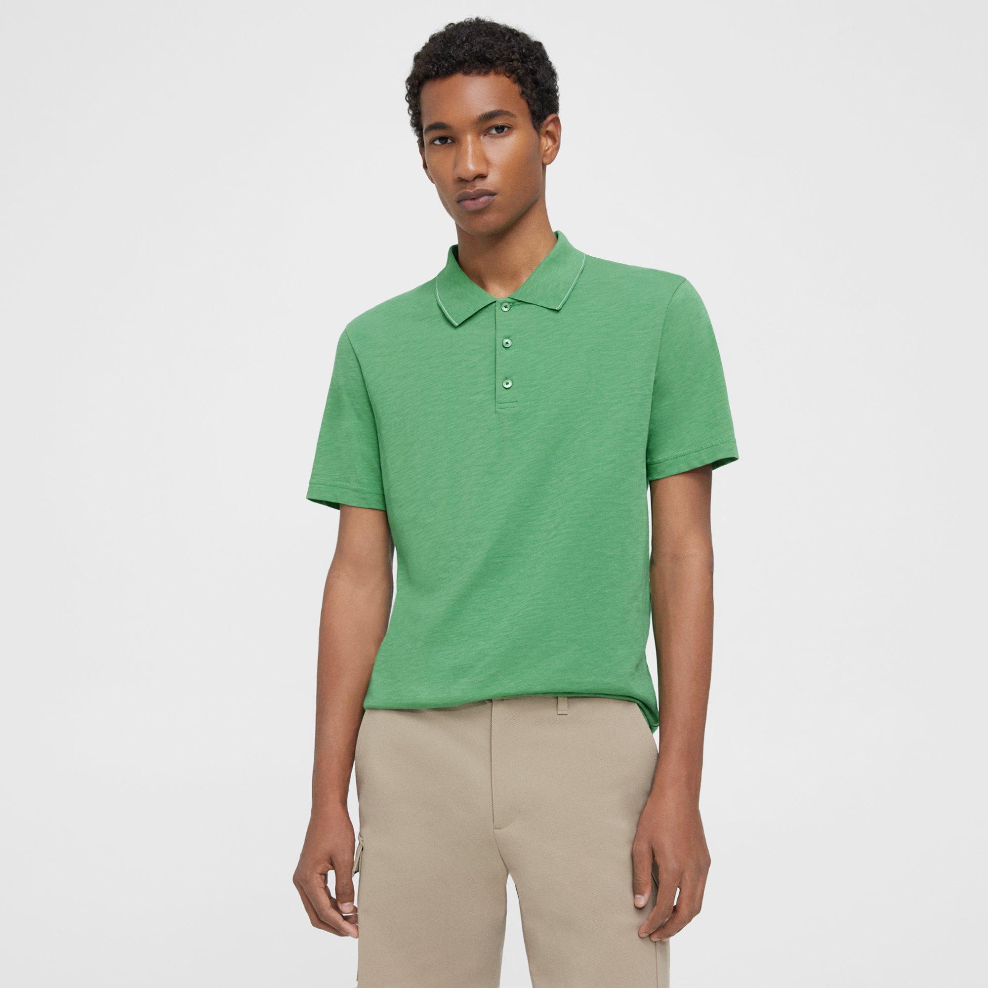 Theory Bron Polo Shirt In Slub Cotton In Jade Green
