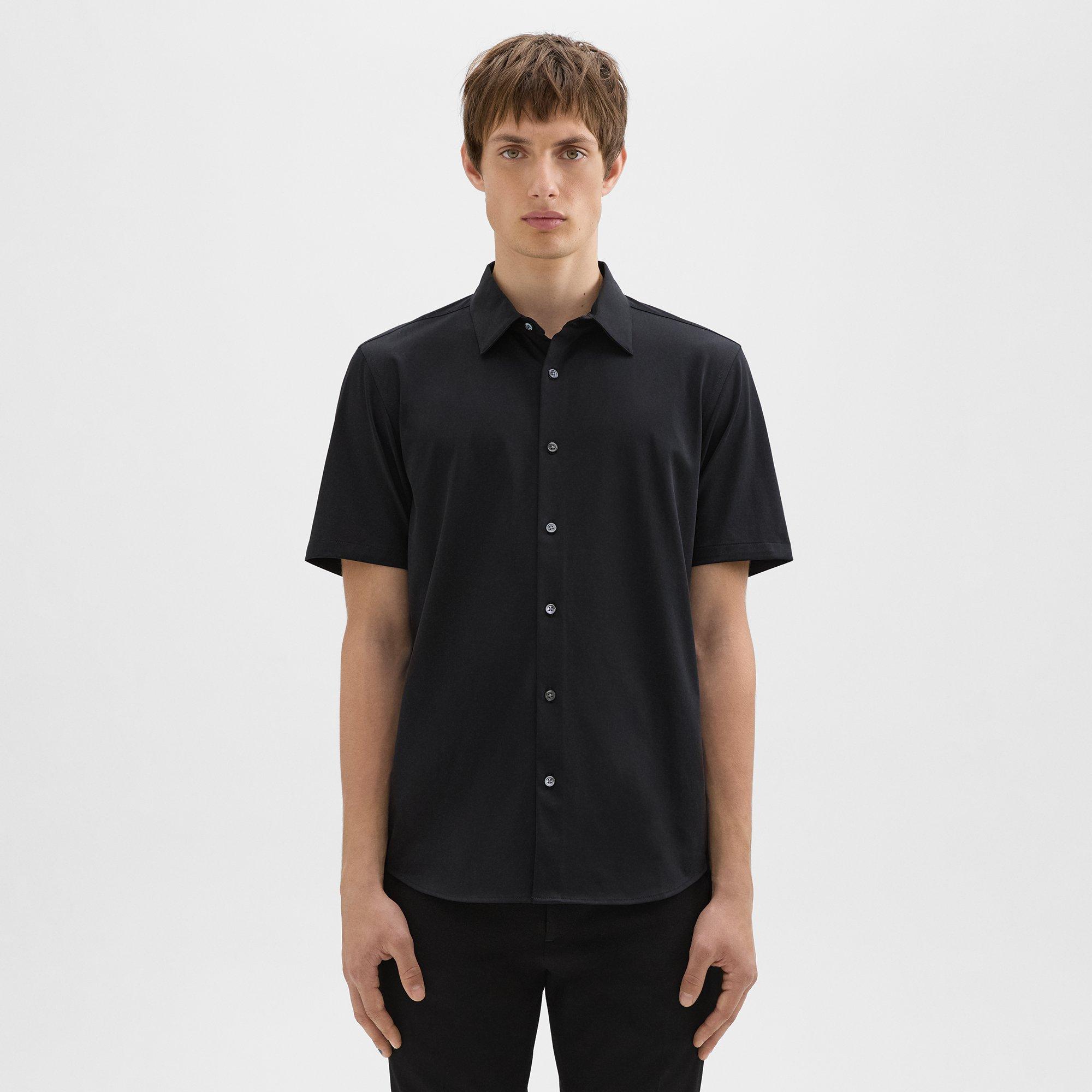 Theory Irving Short-sleeve Shirt In Structure Knit In Black