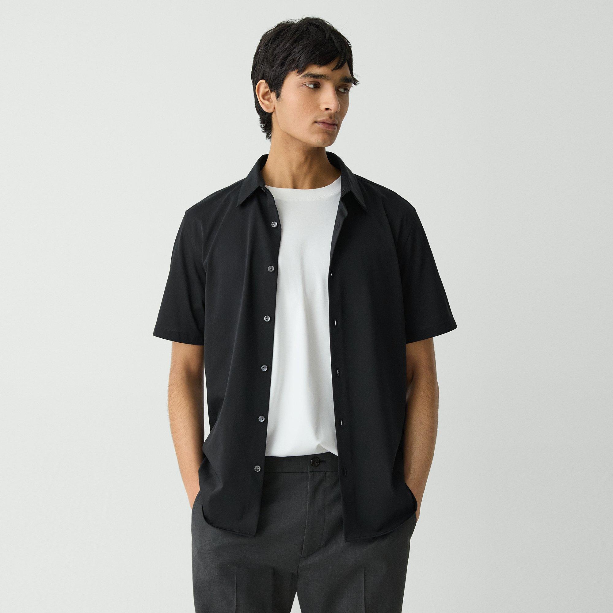 Theory Irving Short-sleeve Shirt In Structure Knit In Black