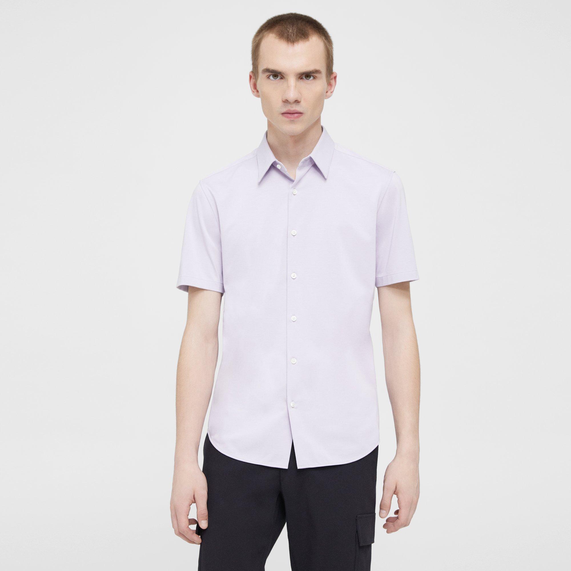 Theory Irving Short-sleeve Shirt In Structure Knit In Misty Haze