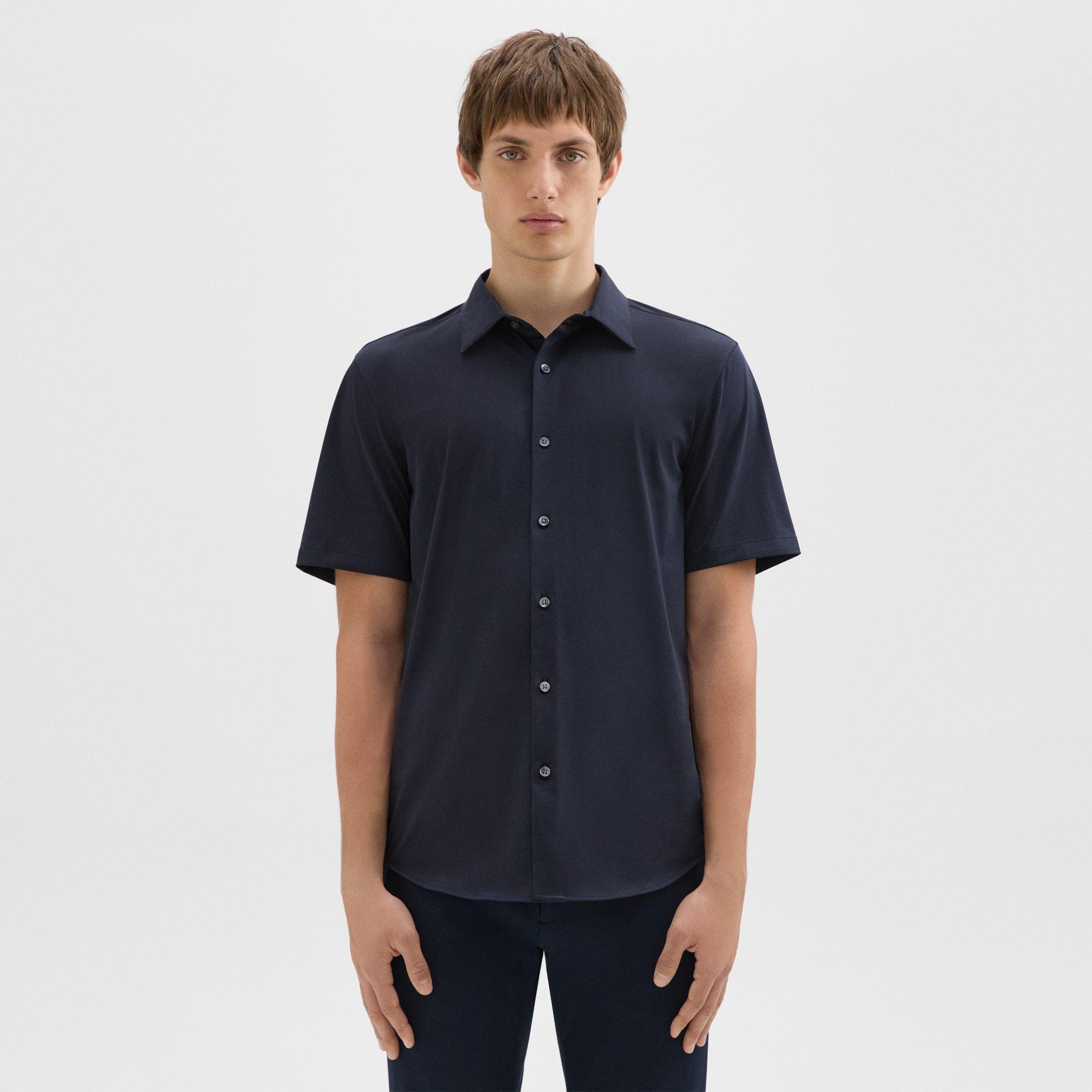 Theory Irving Short-sleeve Shirt In Structure Knit In Eclipse