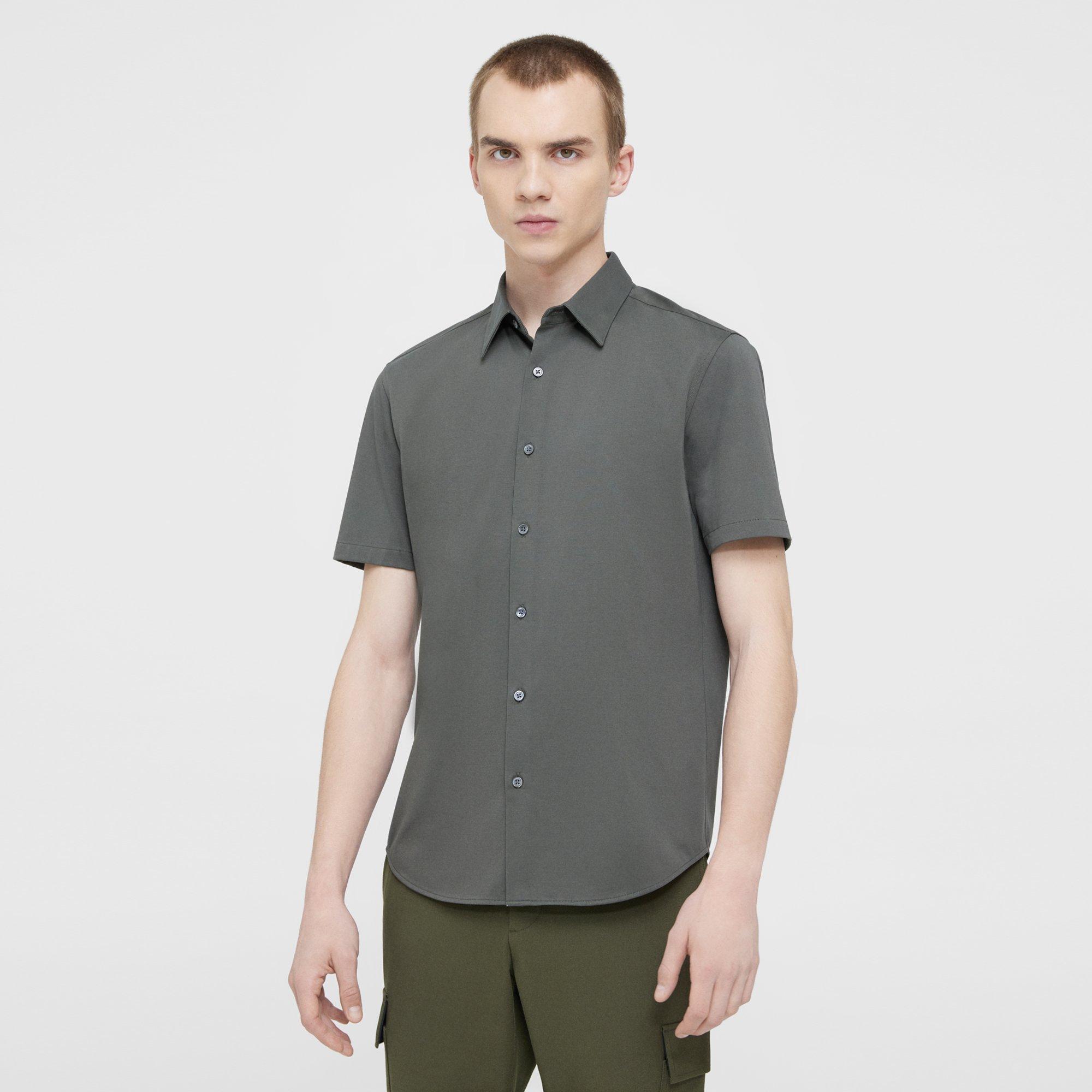 Theory Irving Short-sleeve Shirt In Structure Knit In Dark Olive