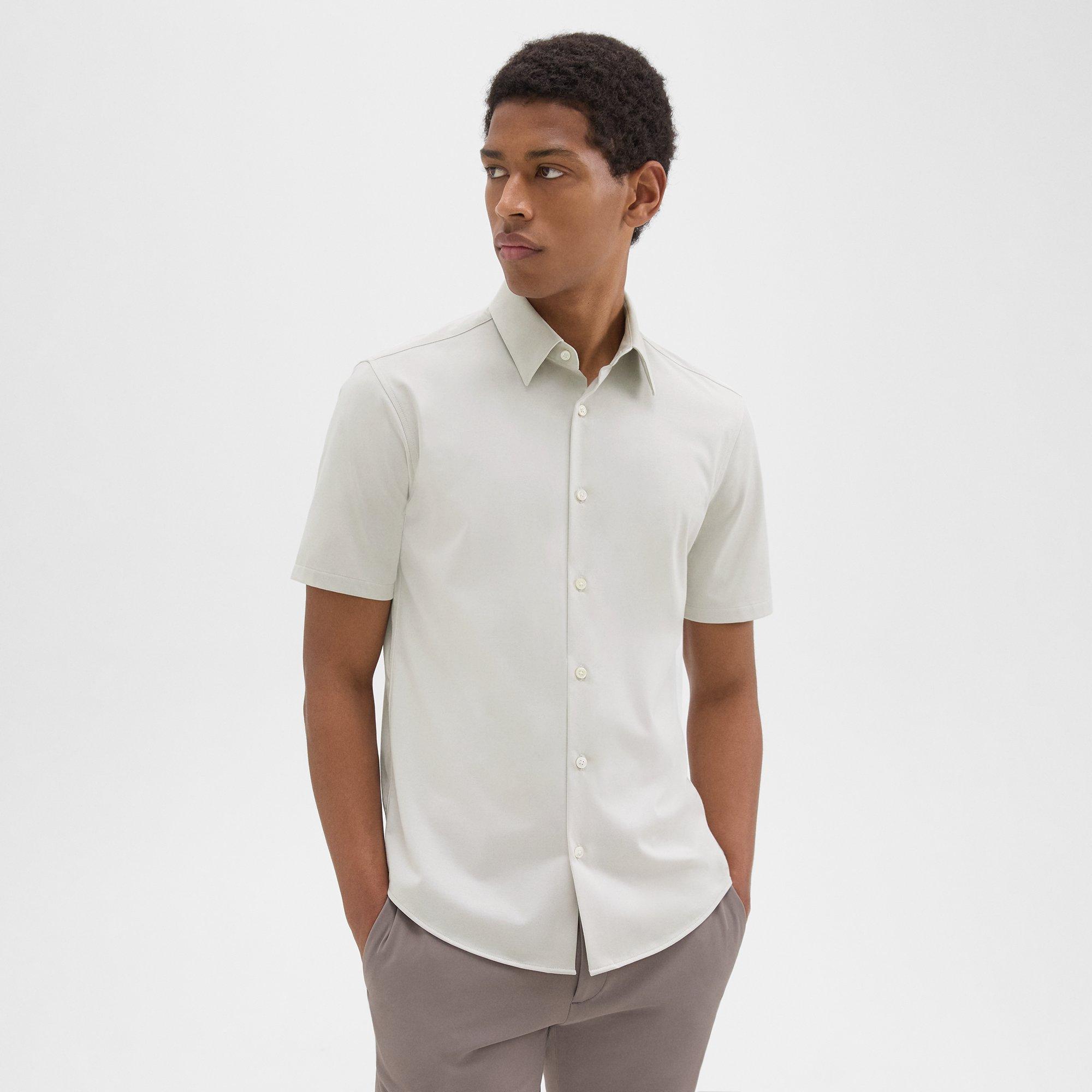 Theory Irving Short-sleeve Shirt In Structure Knit In Limestone