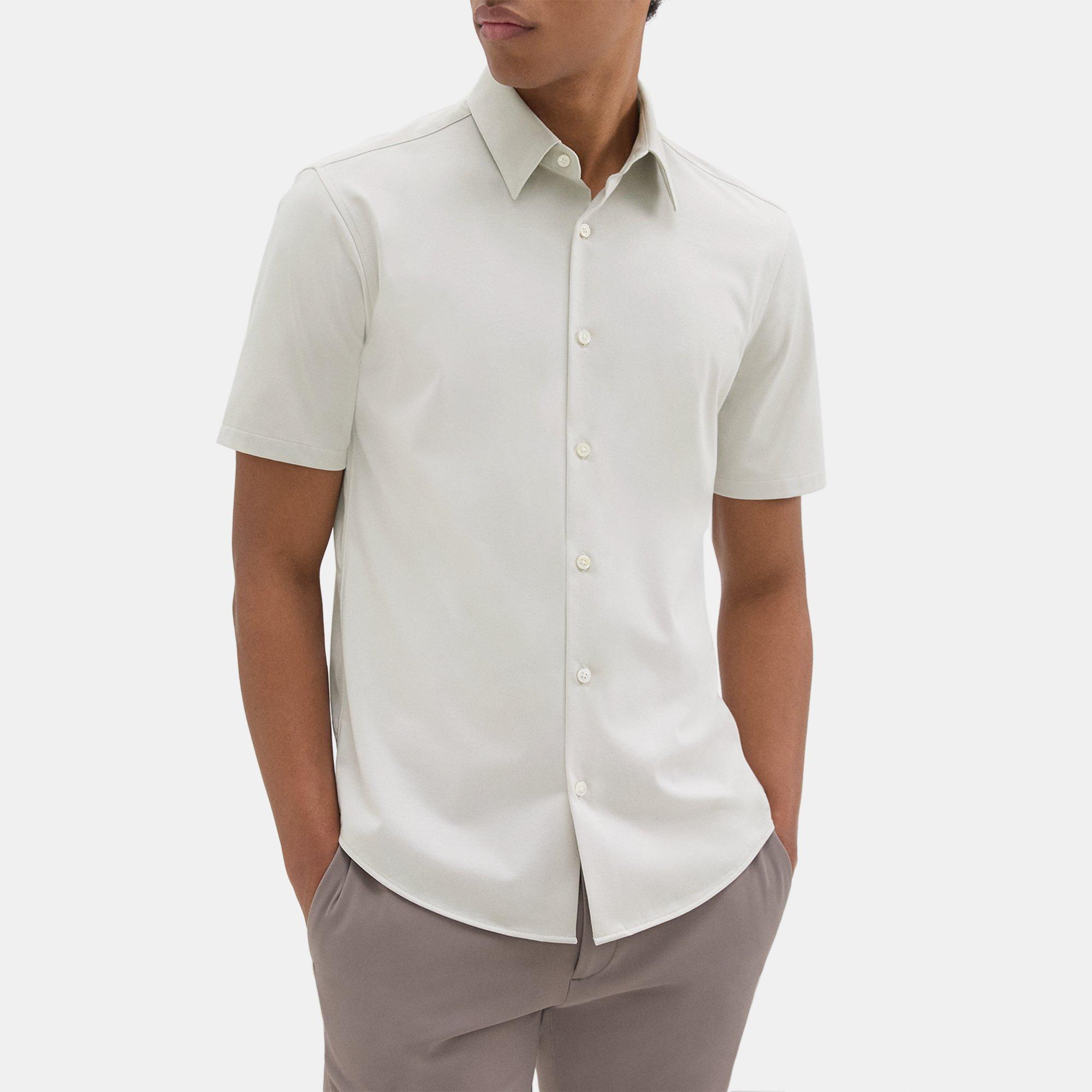 Theory Irving Short-sleeve Shirt In Structure Knit In Limestone