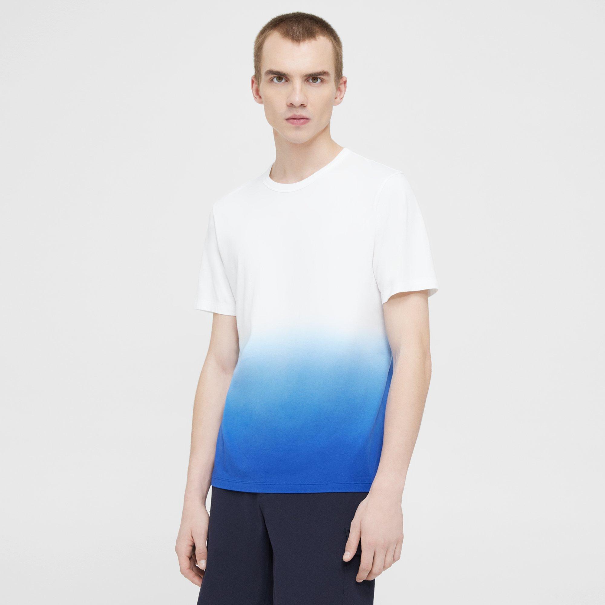 Theory Essential Tee In Dip-dyed Cotton In White/klein Blue