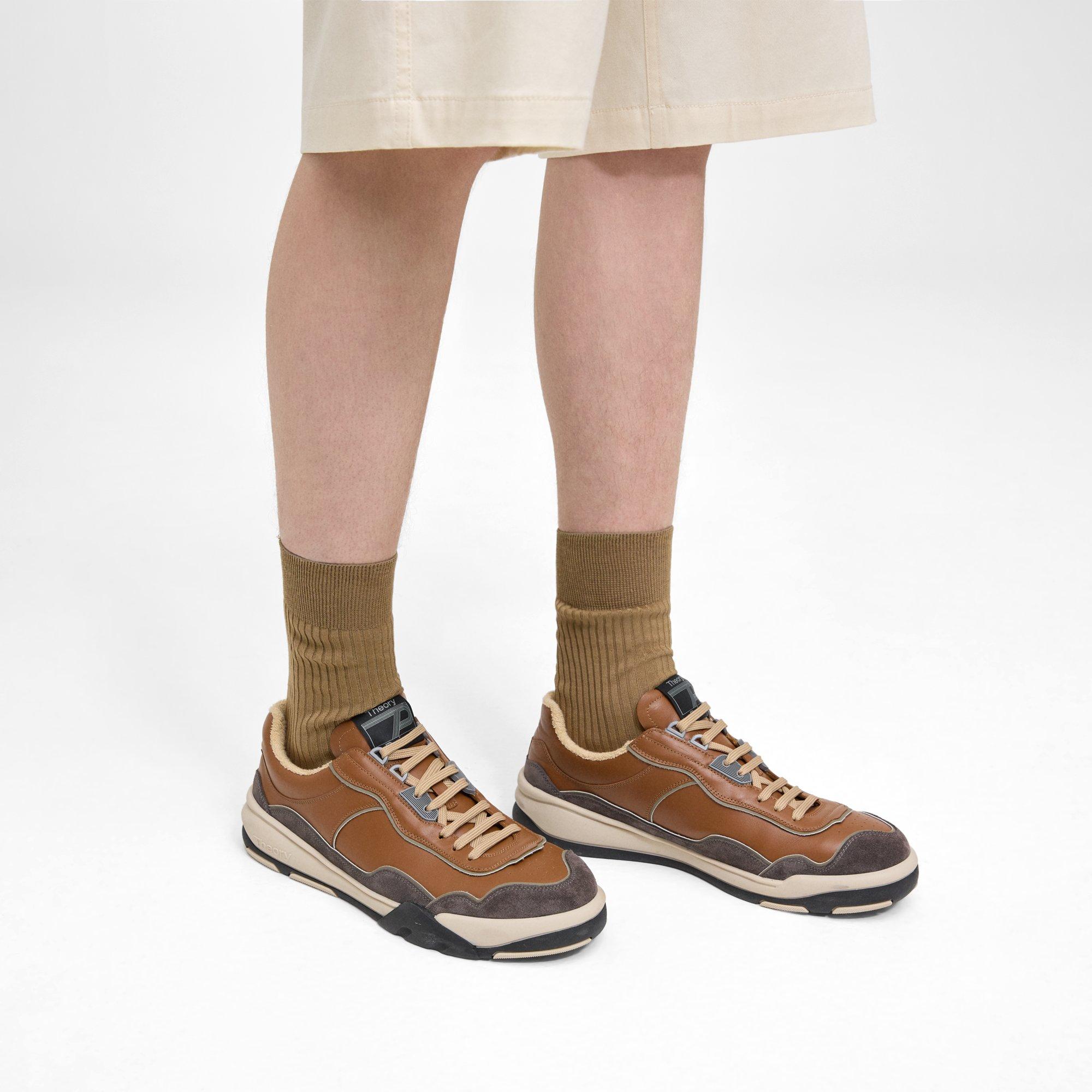 Theory Leather Sneaker In Cognac