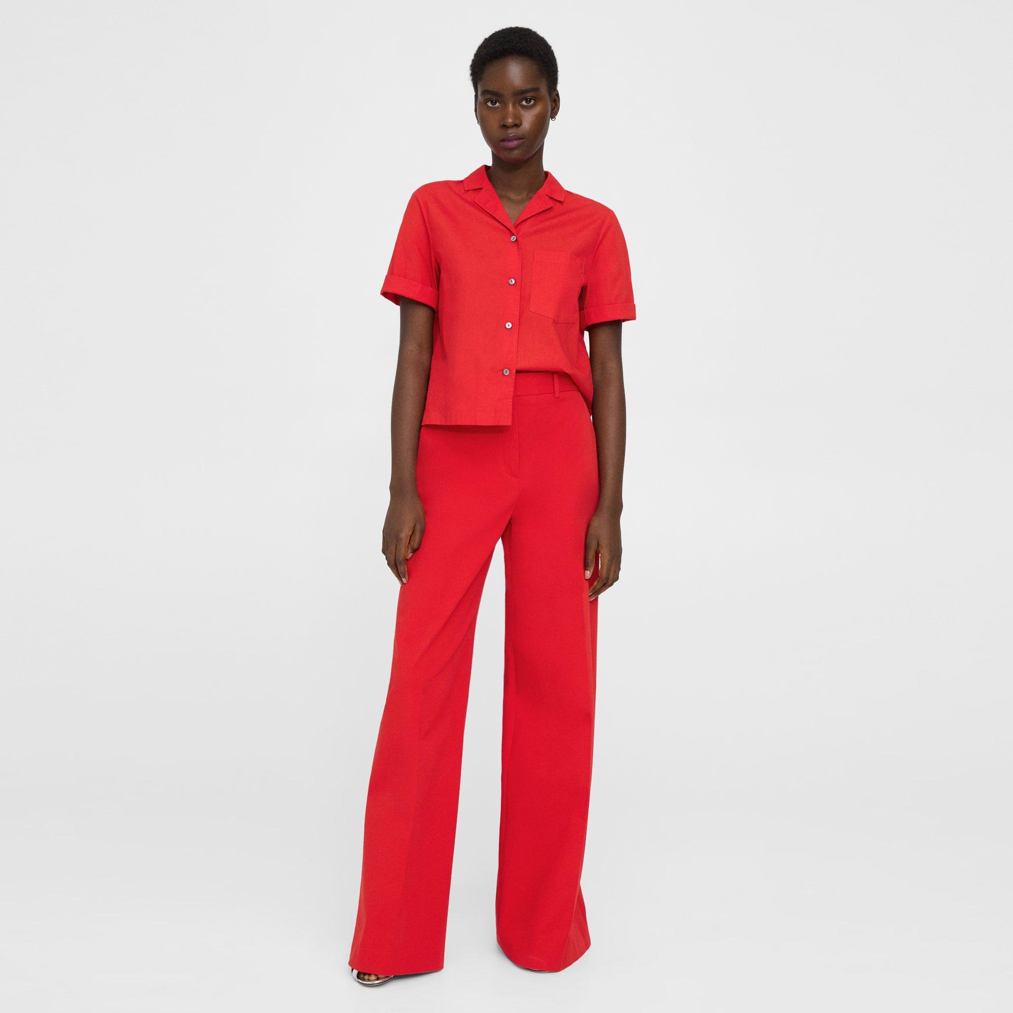 Theory High-waist Wide-leg Pant In Stretch Cotton Twill In Grenadine