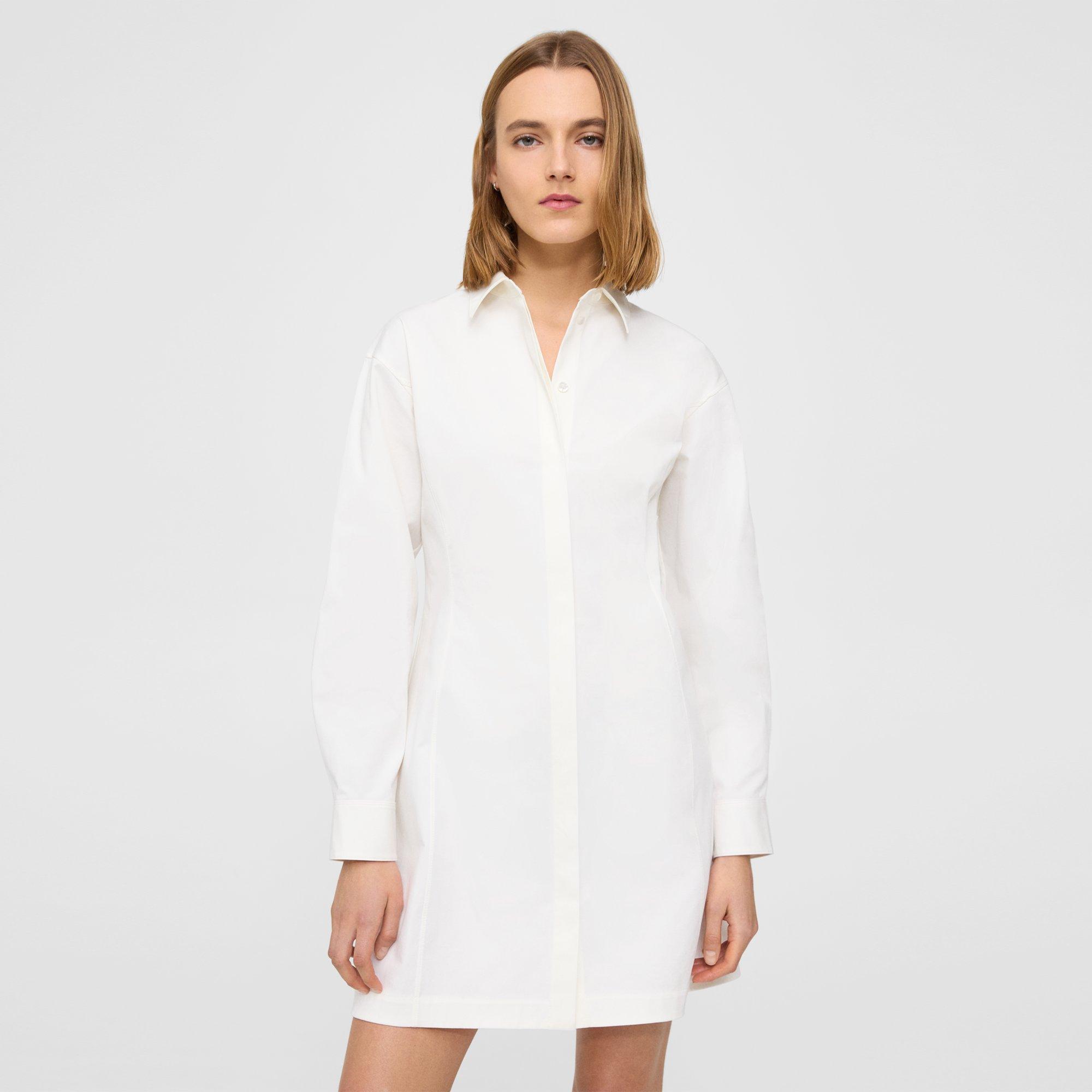Theory Mini Shirt Dress In Stretch Cotton In White