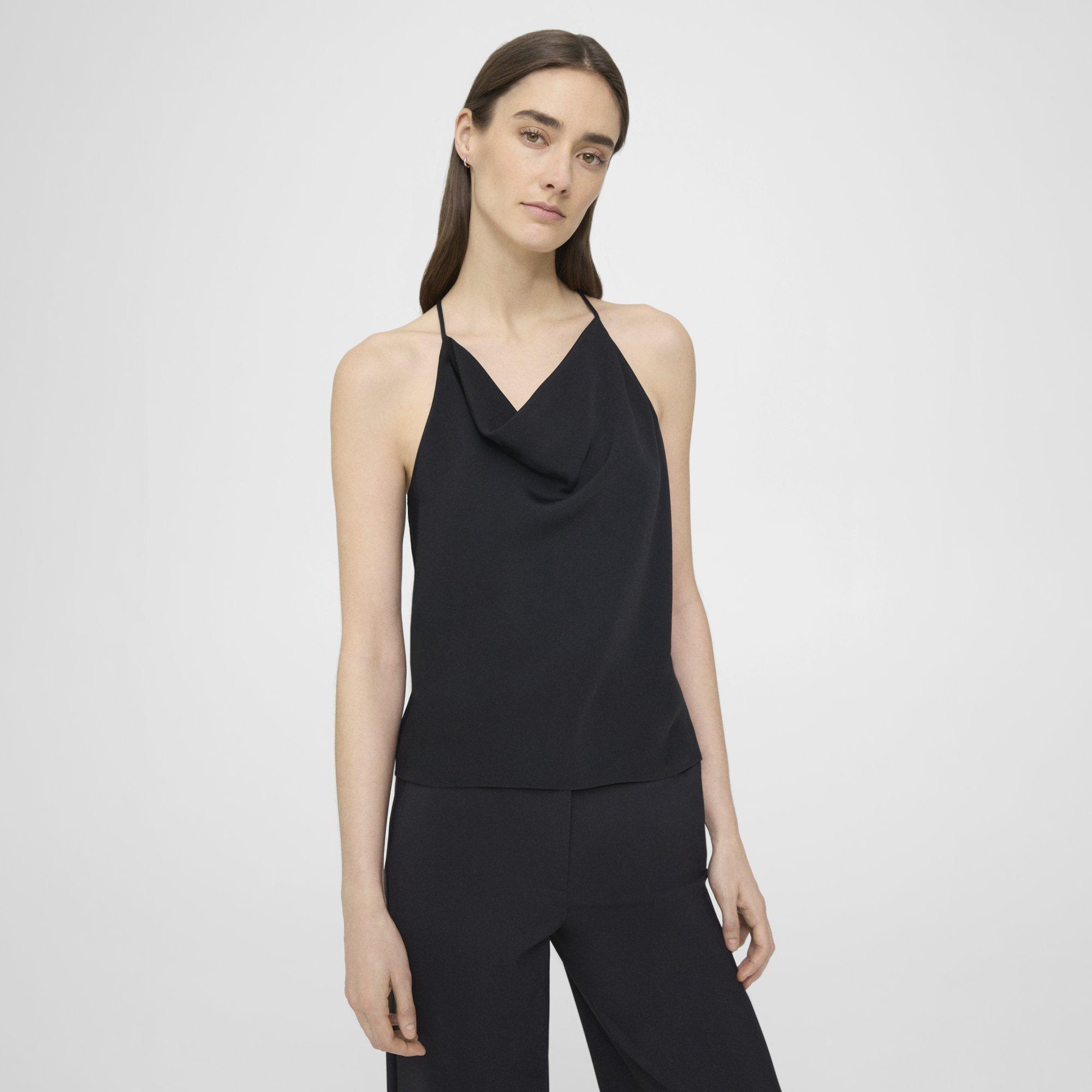 Theory Cowl Neck Halter Top In Viscose In Black