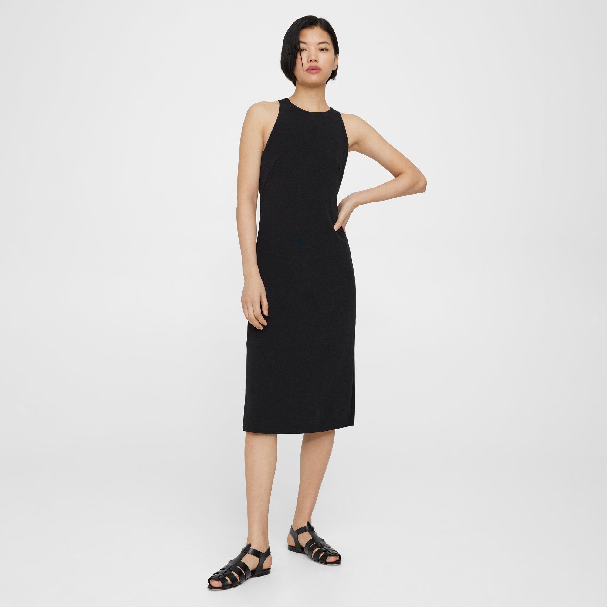 Theory Cross-back Sleeveless Midi Dress In Black