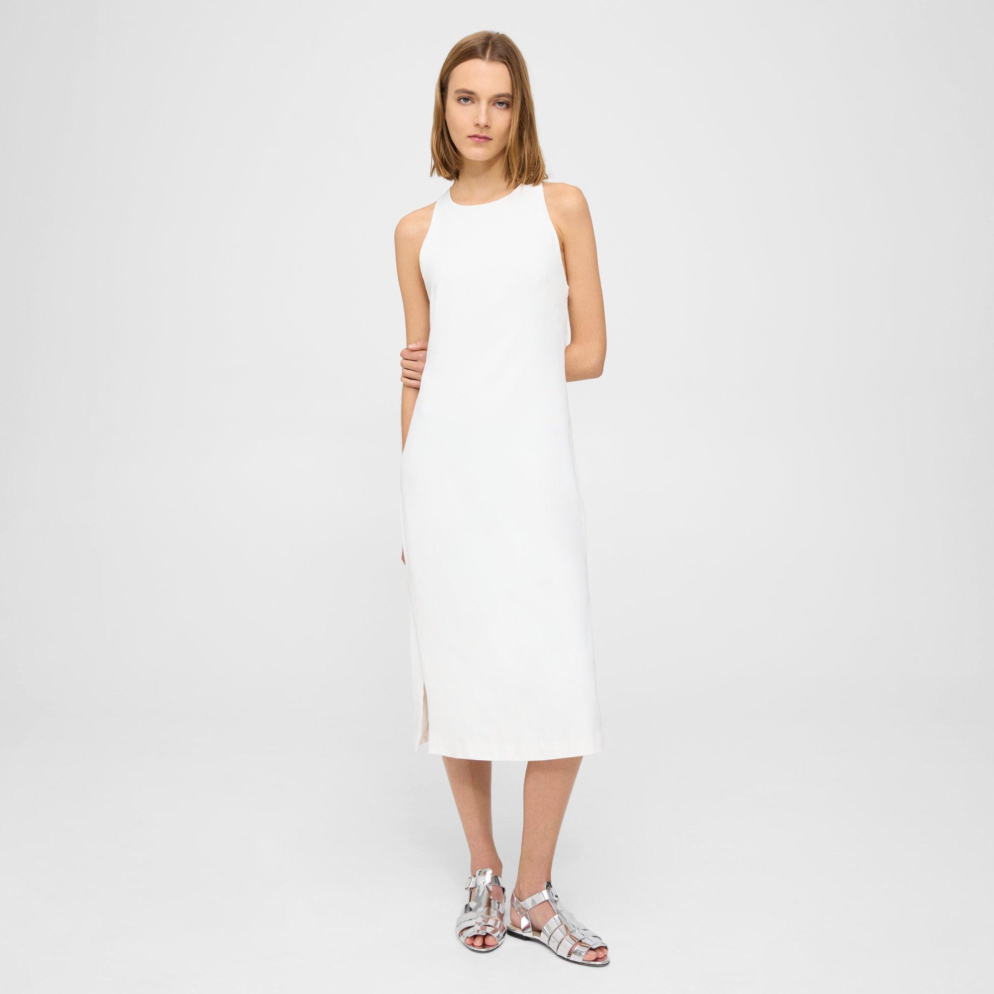 Theory Shoulder Draped Midi Dress In White