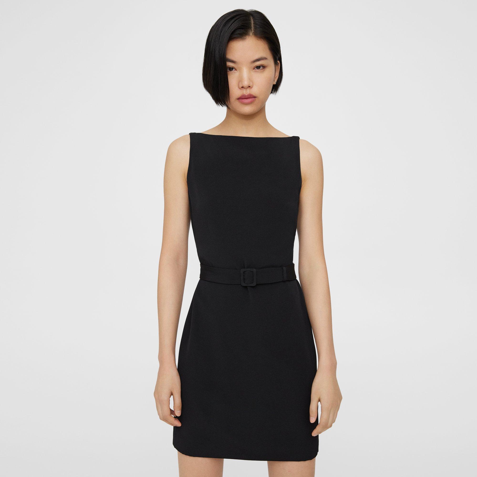 Theory Belted Sheath Dress In Viscose In Black