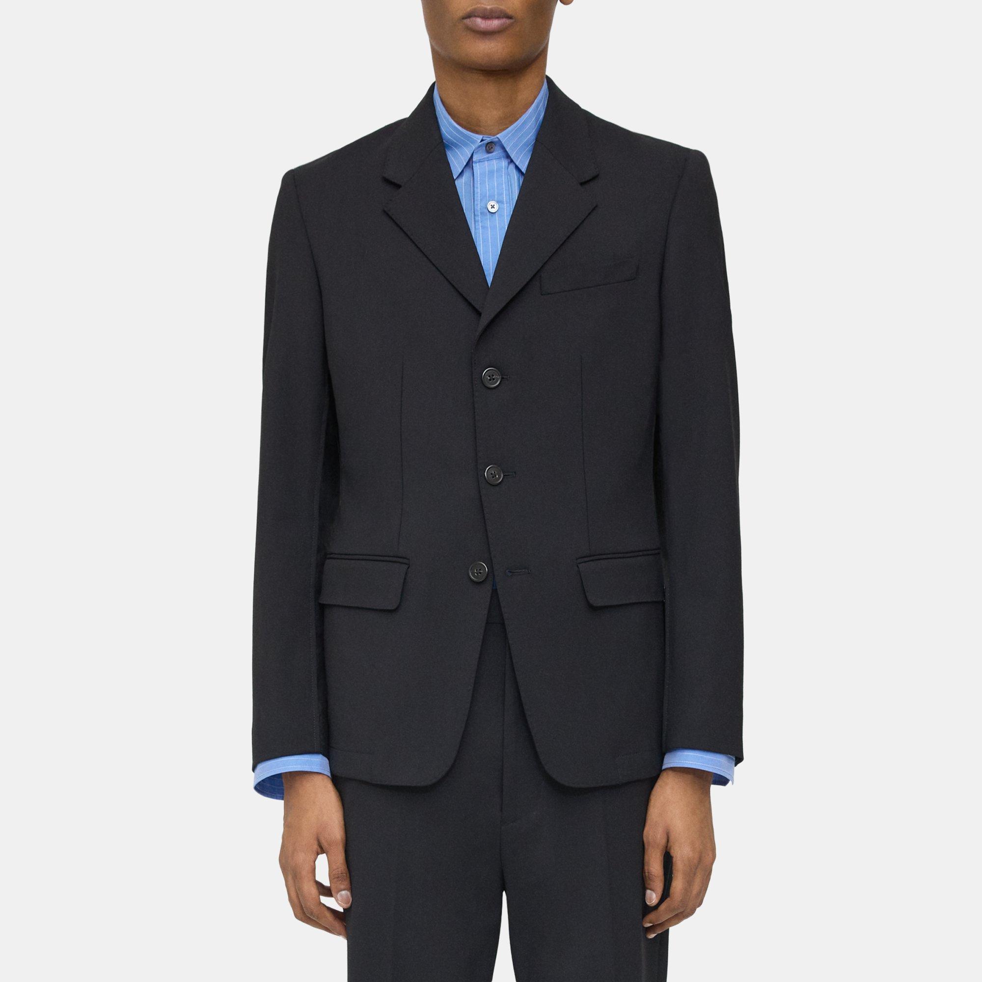 Theory Three-button Blazer In Wool Gabardine In Black