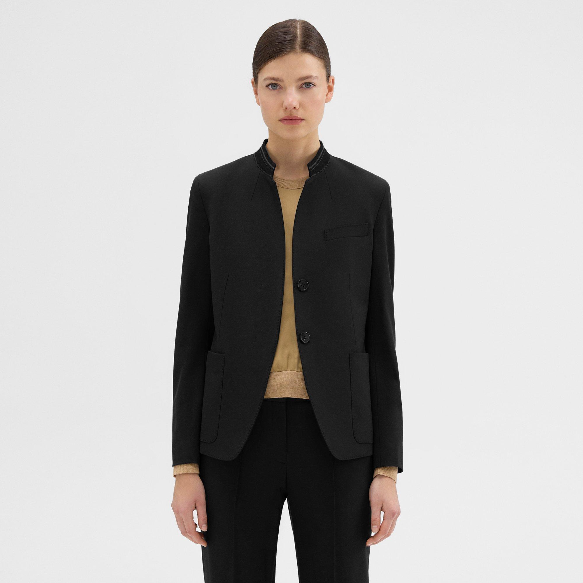 Theory Wool Gabardine Stand-collar Blazer In Black