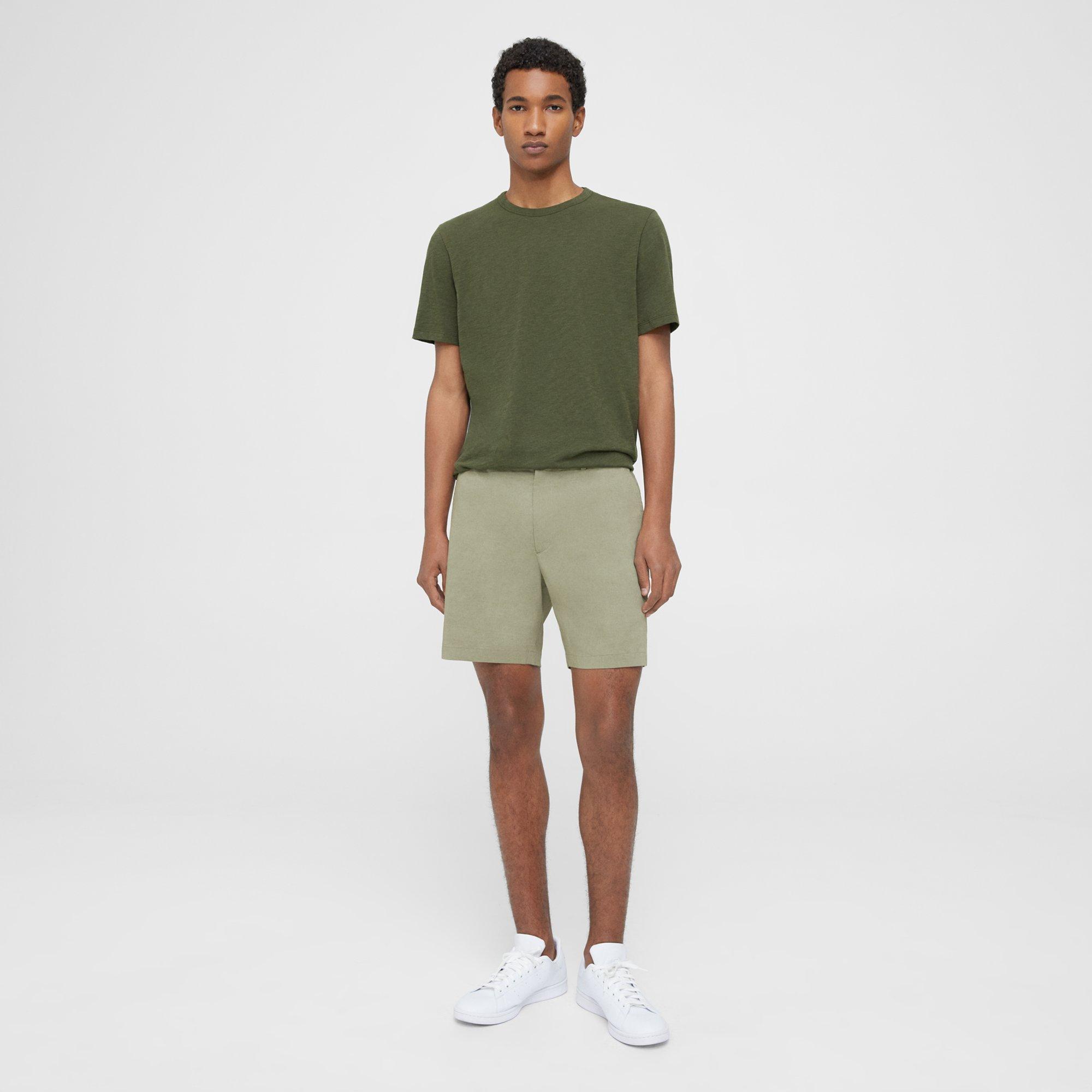 Theory Curtis Straight-leg Linen-blend Shorts In Green