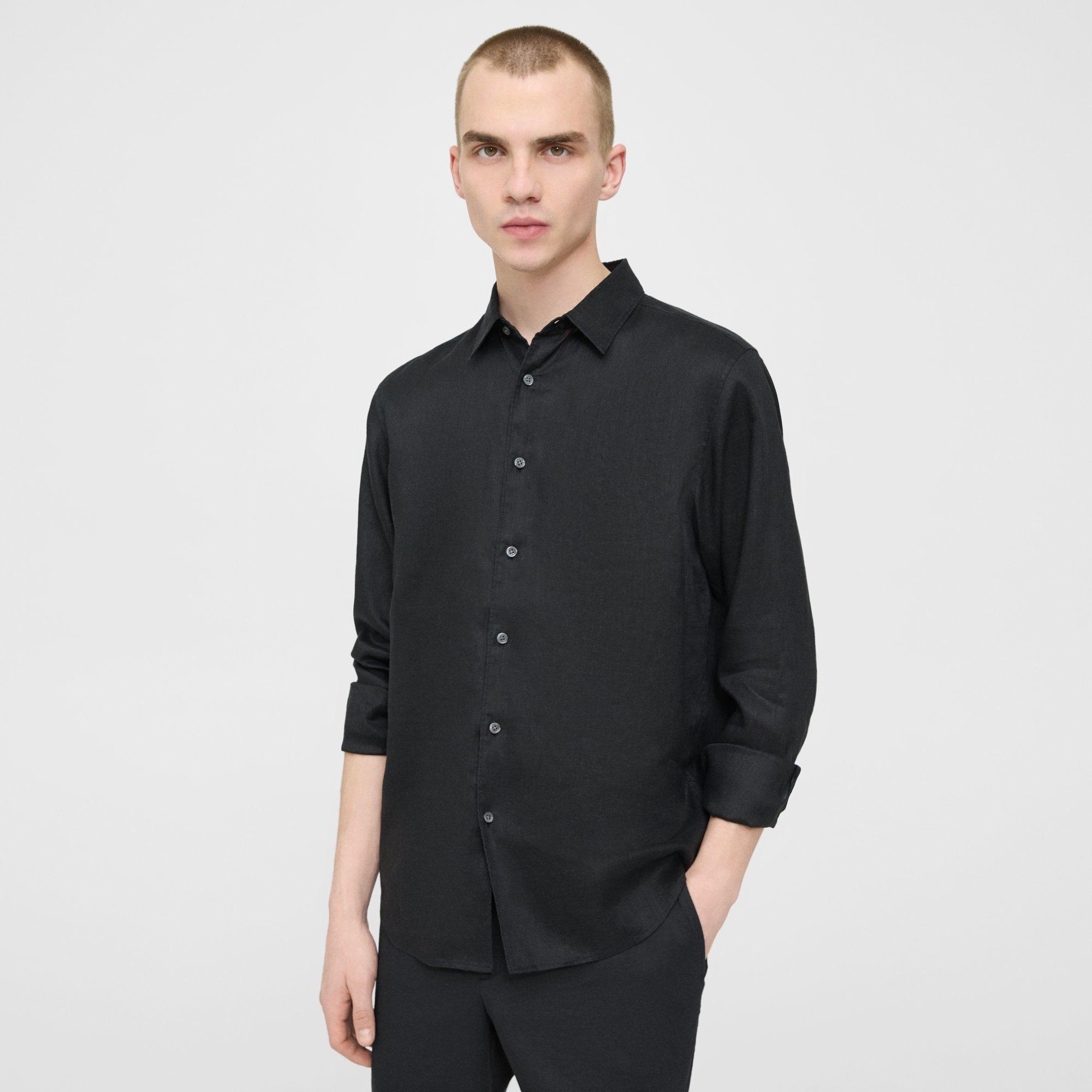 Theory Irving Shirt In Relaxed Linen In Black