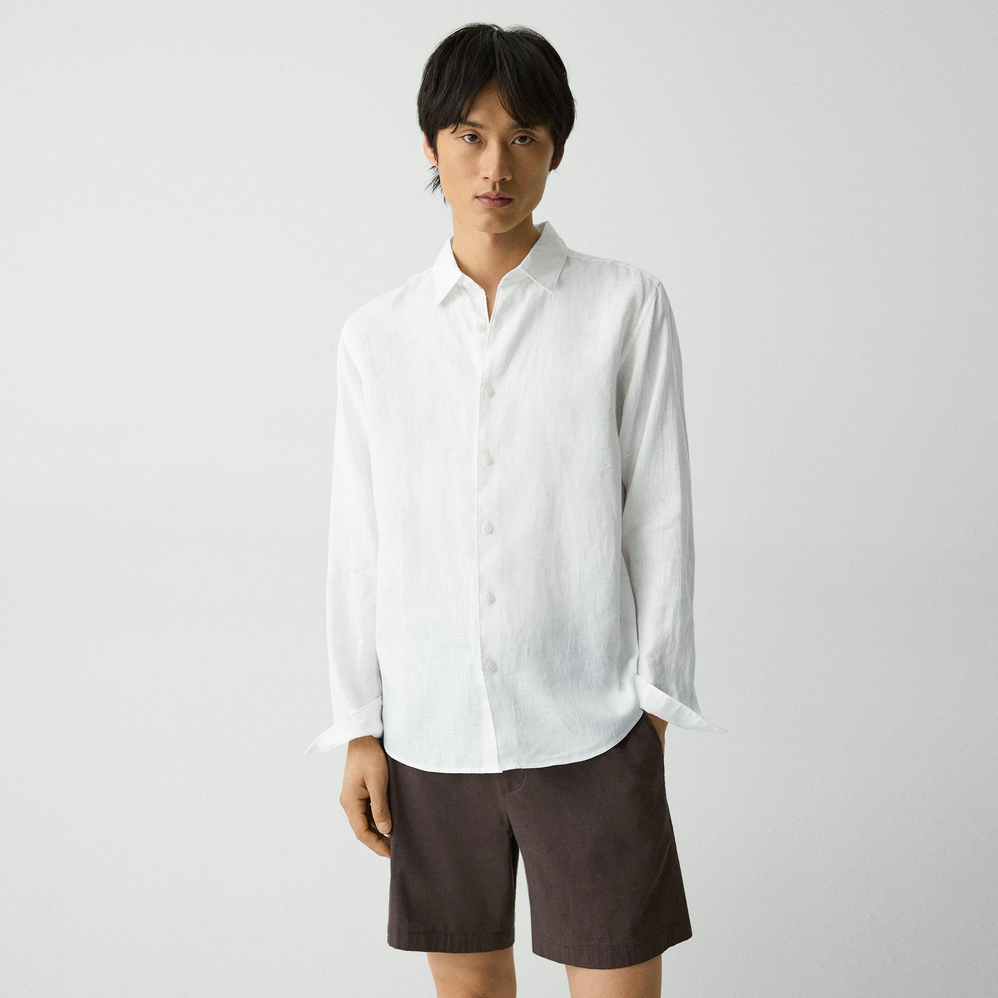 Theory Irving Shirt In Relaxed Linen In White