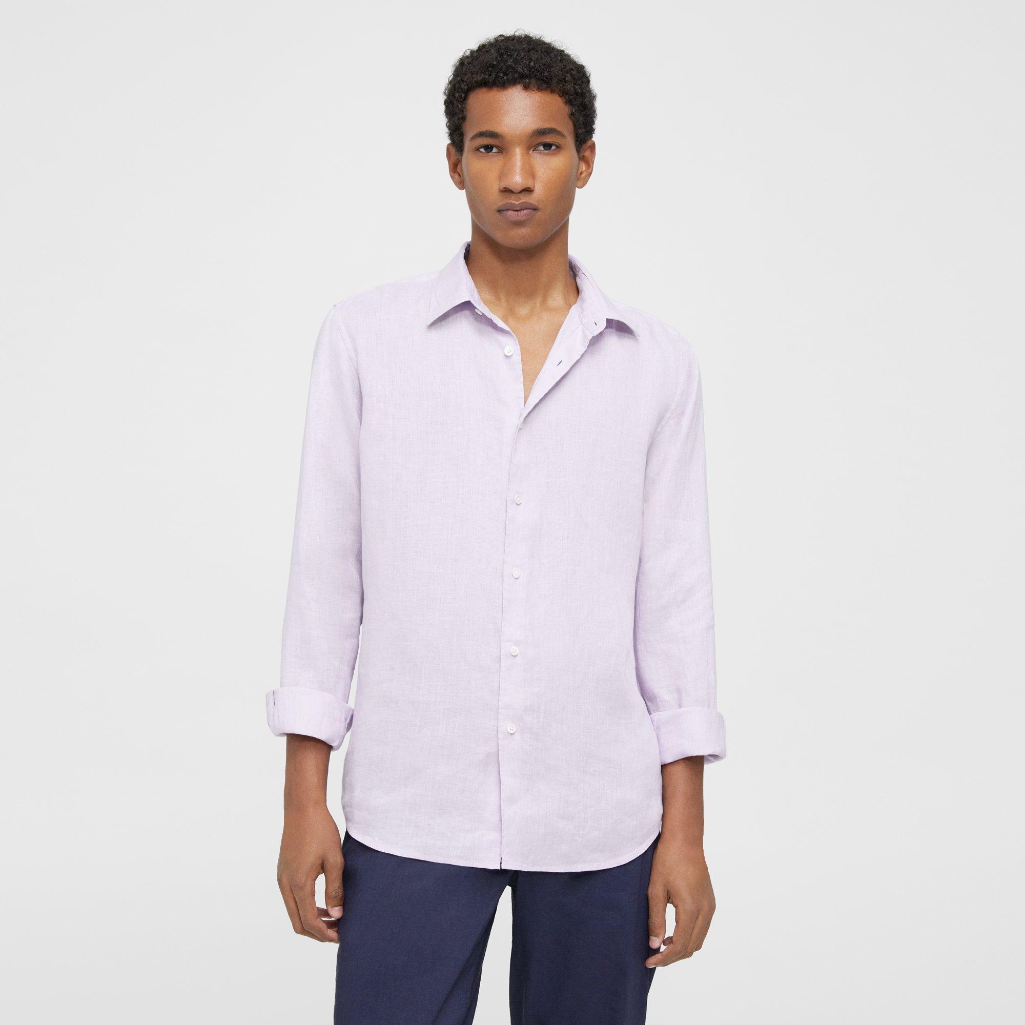 Theory Irving Shirt In Relaxed Linen In Misty Haze