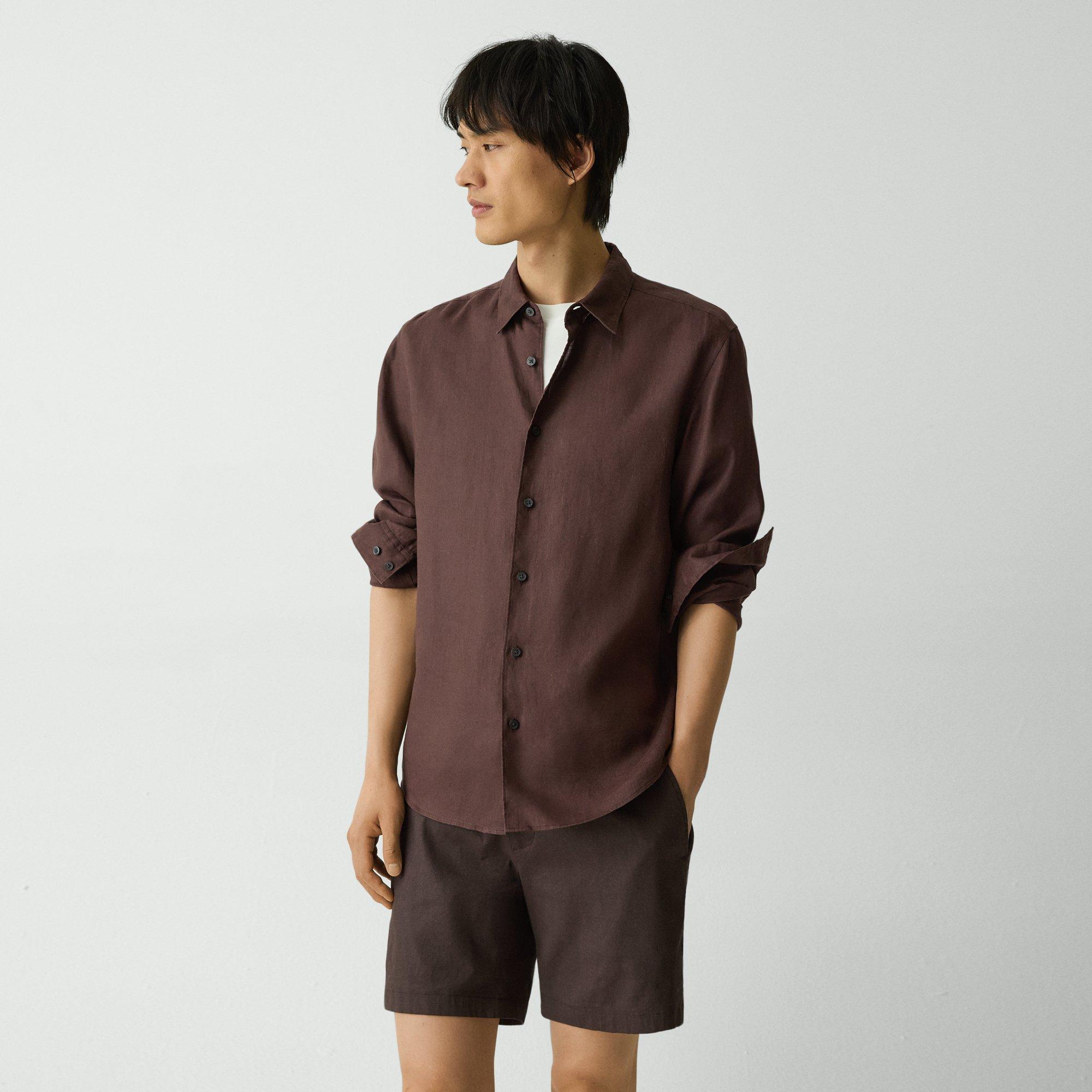 Theory Irving Shirt In Relaxed Linen In Dark Mocha