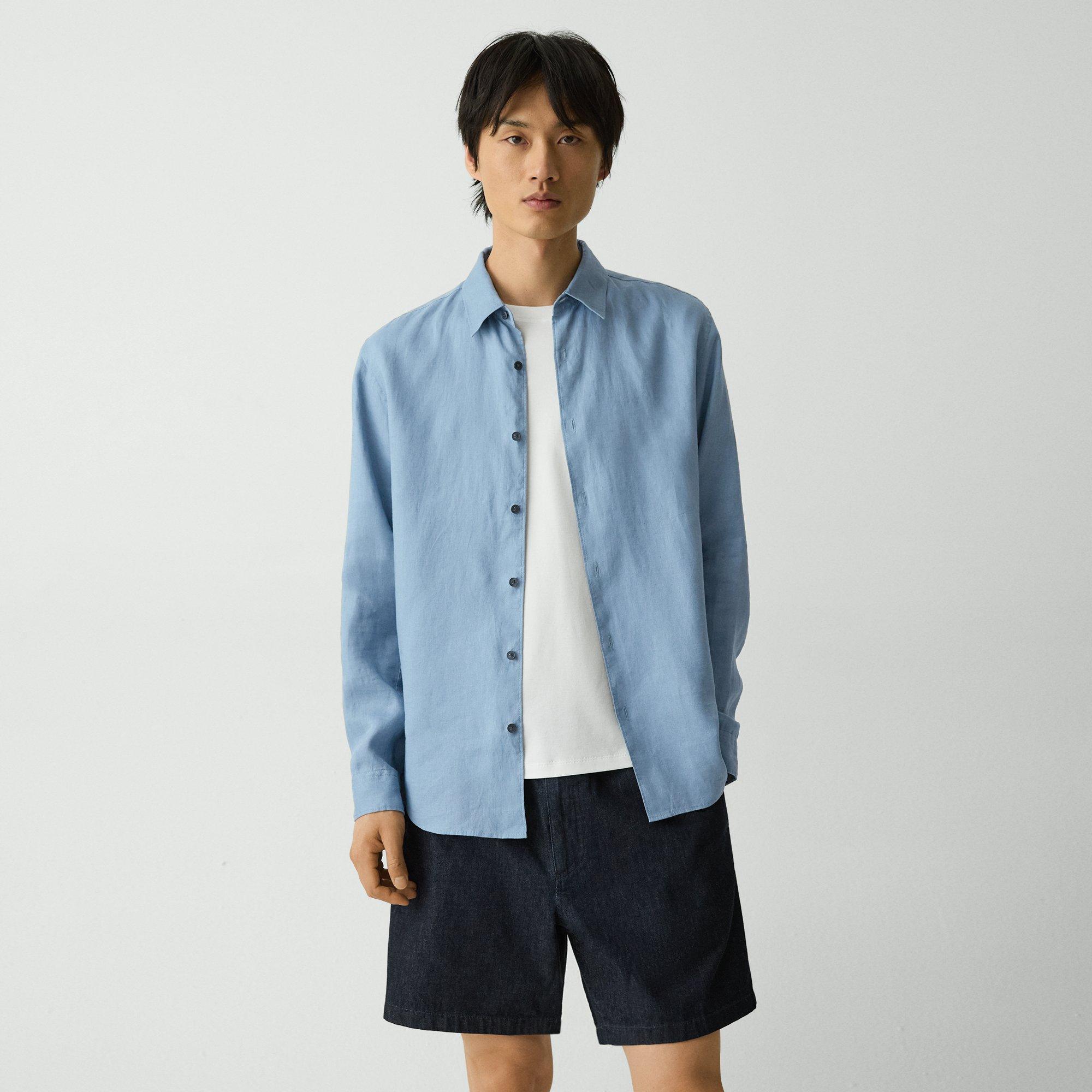 Theory Irving Shirt In Relaxed Linen In Rainstorm