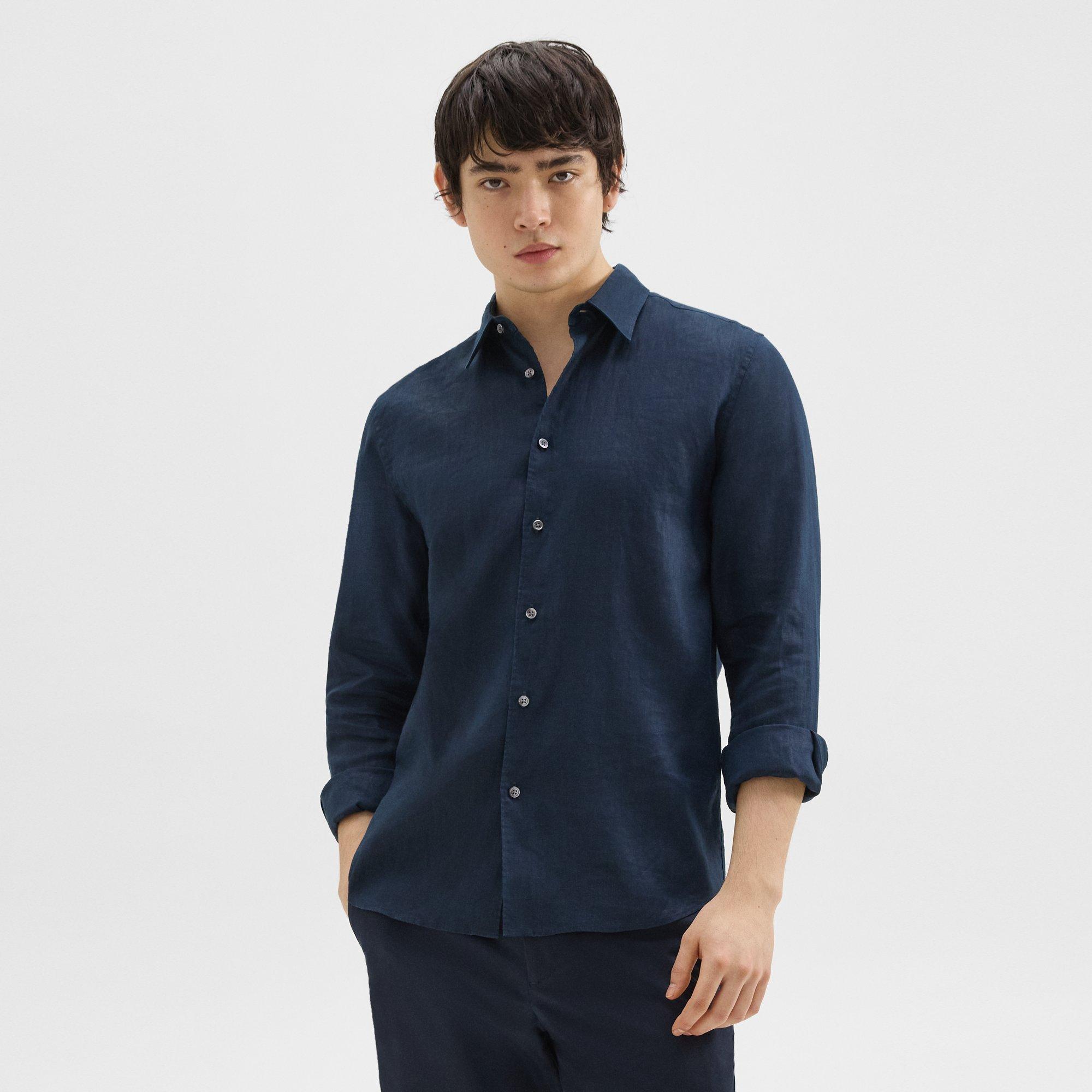 Theory Irving Shirt In Relaxed Linen In Baltic