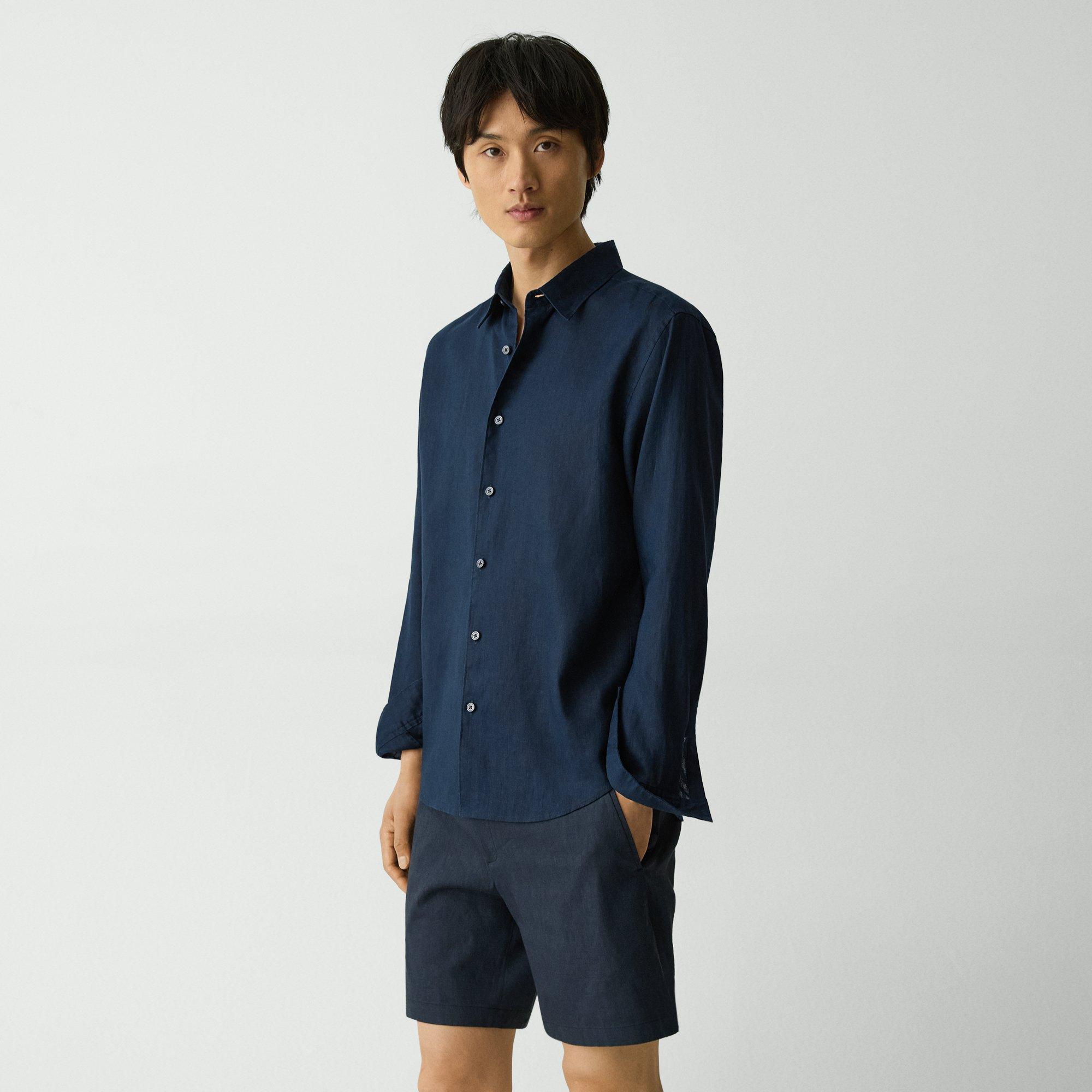 Theory Irving Shirt In Relaxed Linen In Baltic